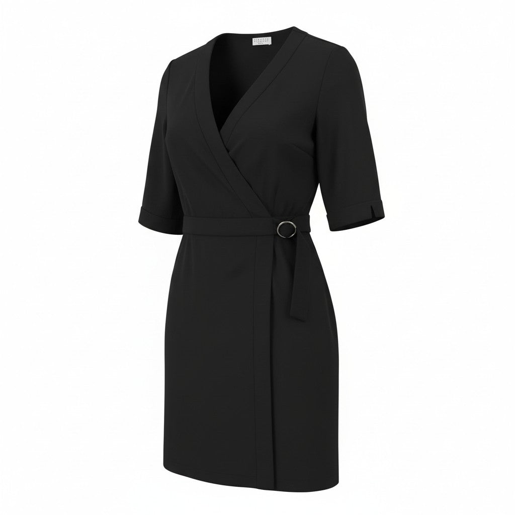 CLAUDIE PIERLOT Rasima Women's Dress 38 S Black Crossover Flared RRP225