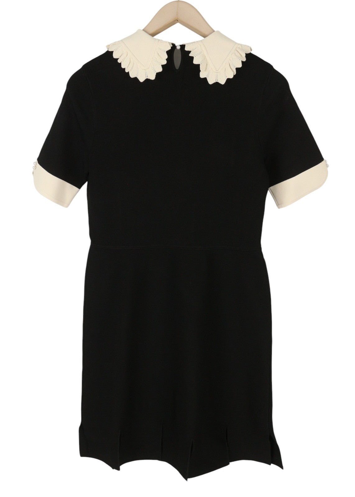 SANDRO Caline Women's Dress 40 L Black Contrast Trim Flared Sleeve Mini
