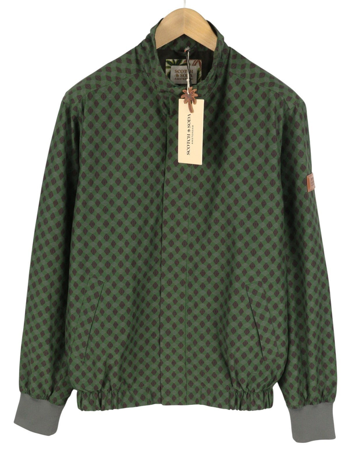 SCOTCH & SODA Men Jacket L Green Patterned High Neck Buttons Lightweight Bomber