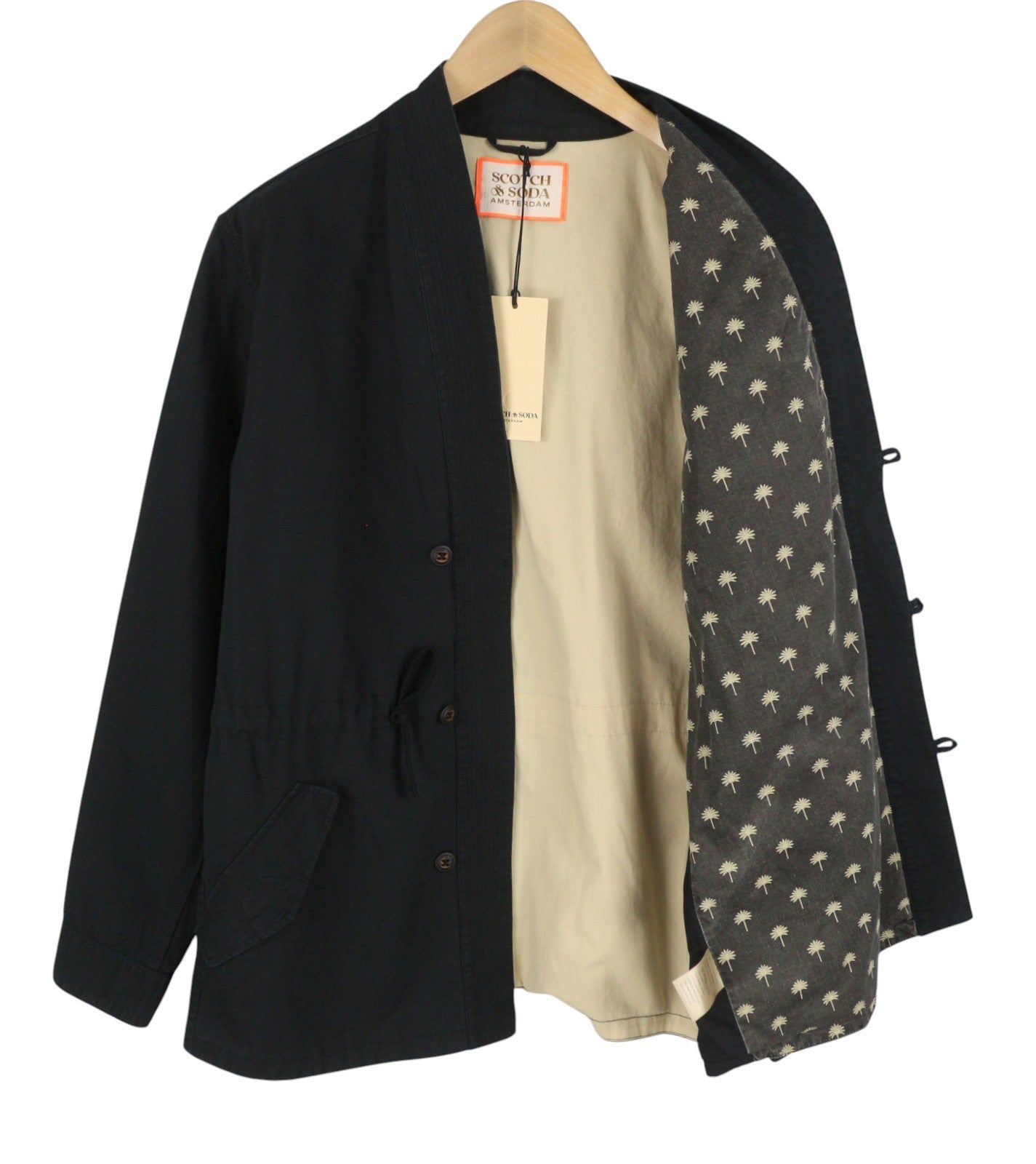 SCOTCH & SODA Men Jacket M Black Embroidered Palm Tree Drawstring Waist