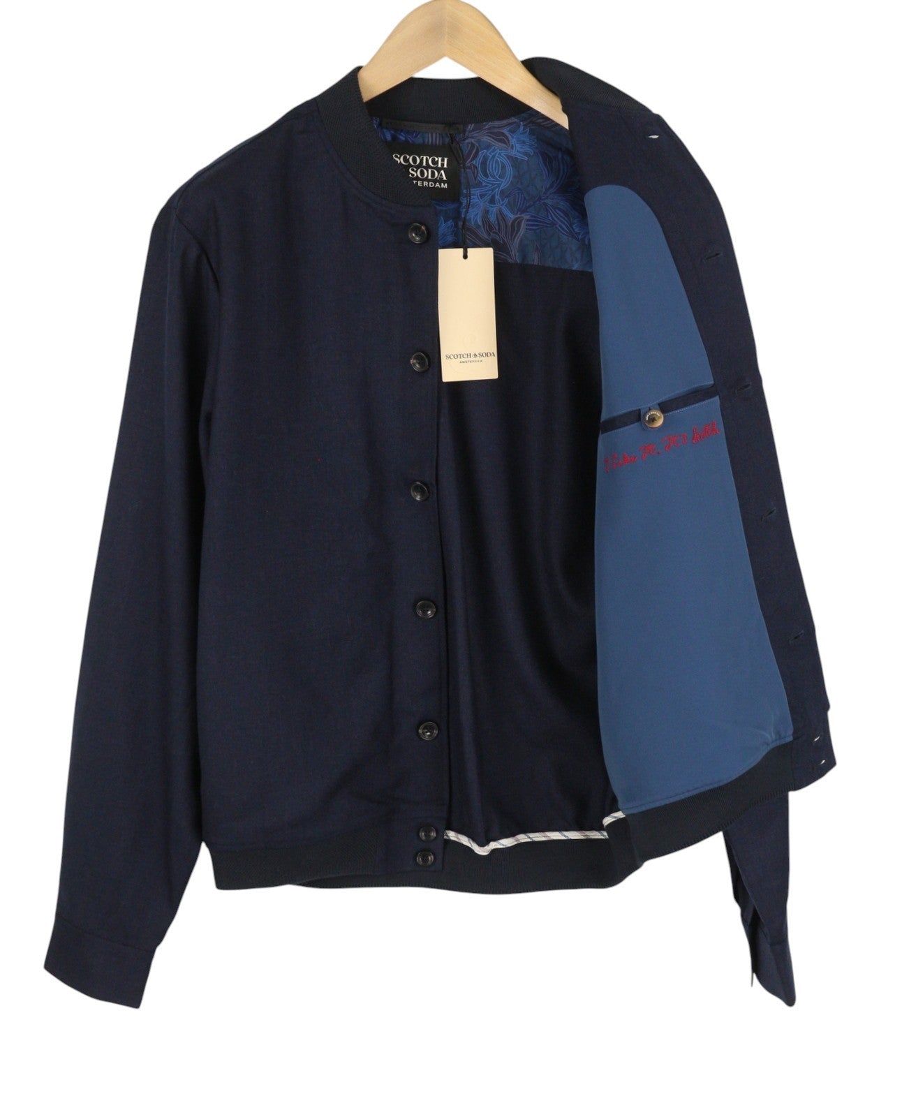 SCOTCH & SODA Men Jacket L Dark Blue Button Up Lightweight Bomber