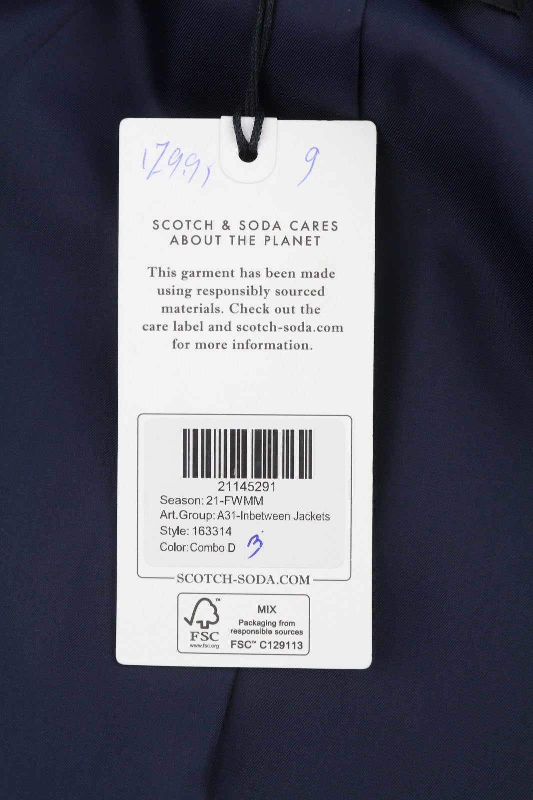 SCOTCH & SODA Men Jacket M Dark Blue Check Button Up Spread Lightweight