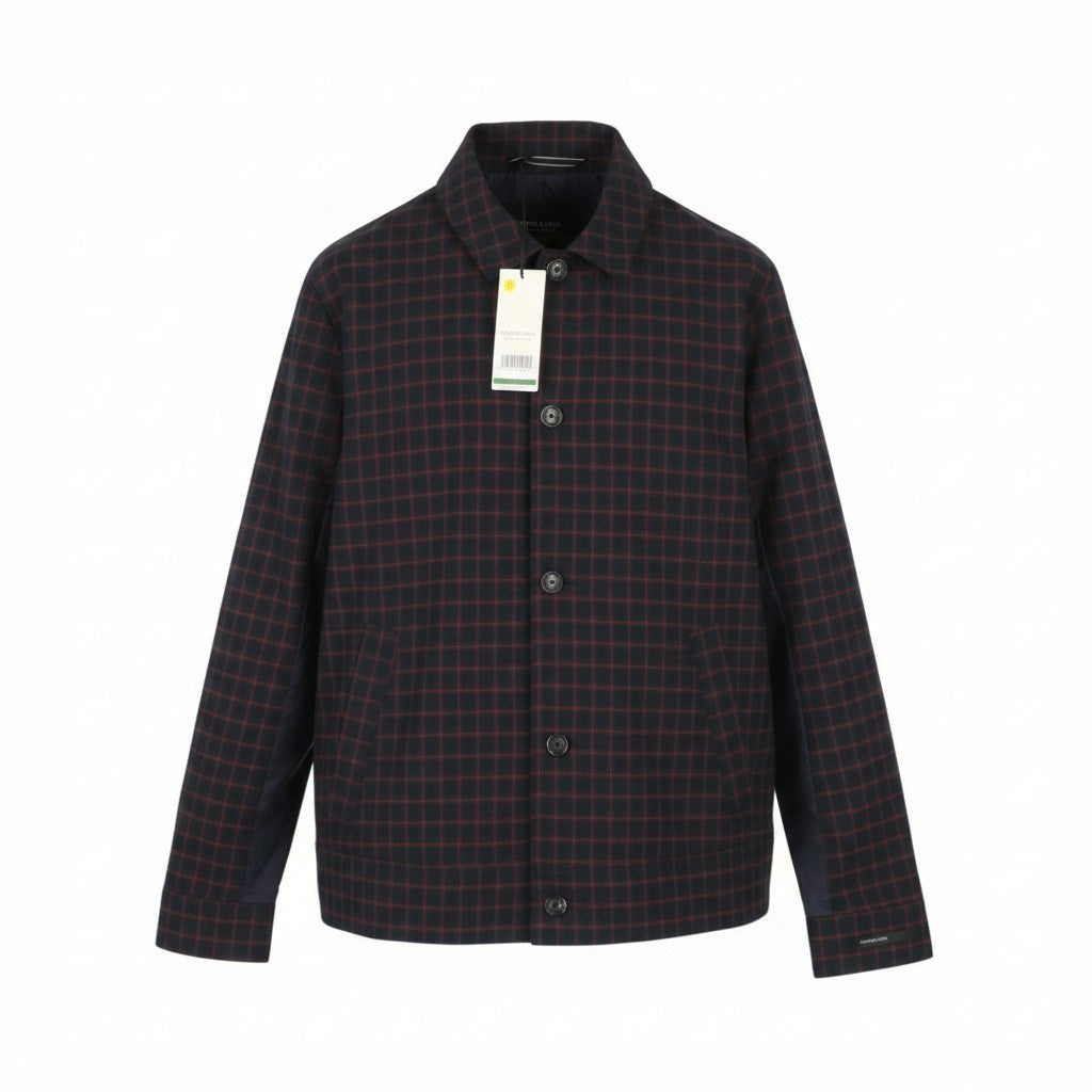 SCOTCH & SODA Men Jacket M Dark Blue Check Button Up Spread Lightweight