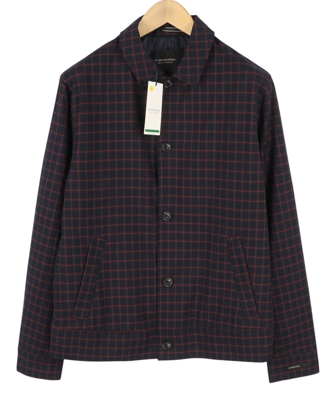 SCOTCH & SODA Men Jacket M Dark Blue Check Button Up Spread Lightweight