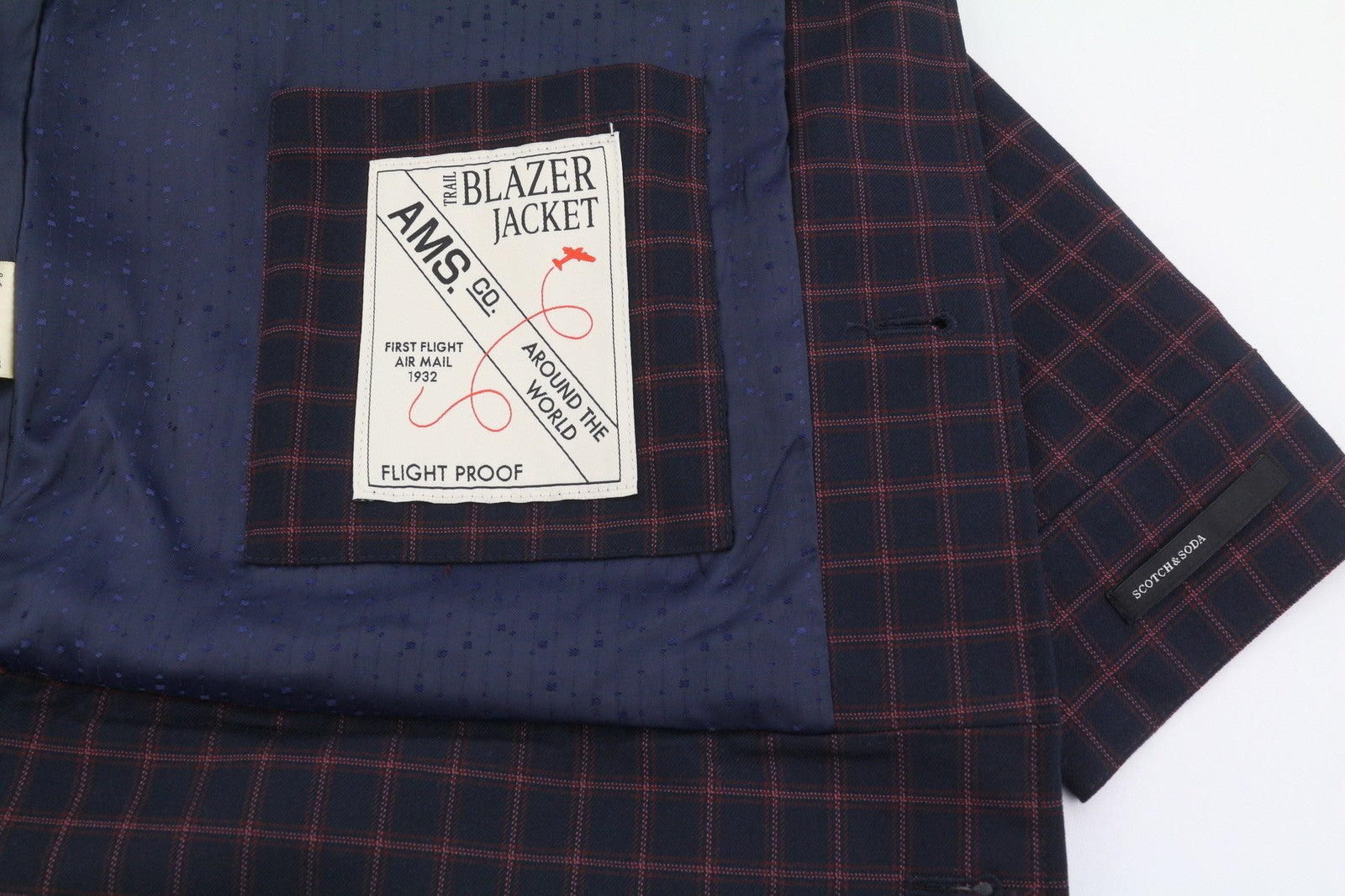 SCOTCH & SODA Men Jacket M Dark Blue Check Button Up Spread Lightweight
