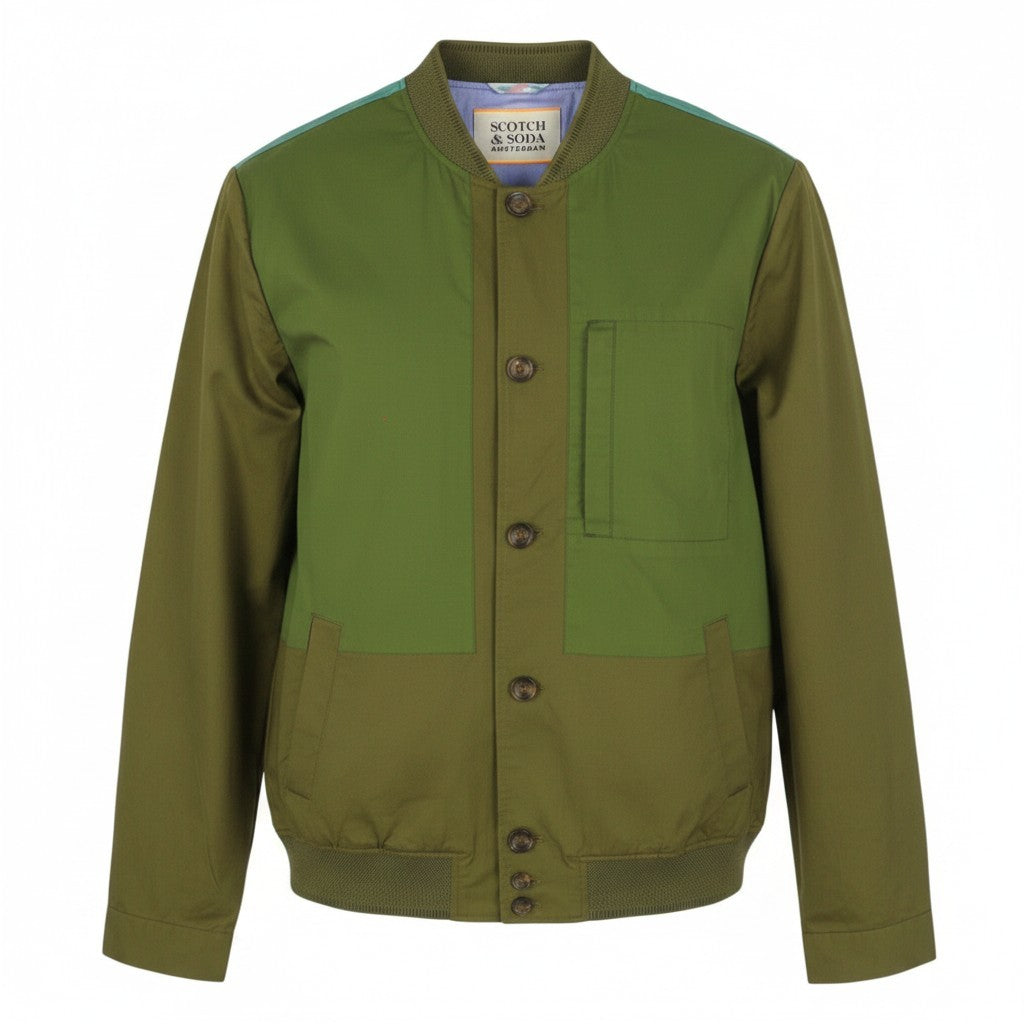 SCOTCH & SODA Men Jacket M Khaki Green Patterned Button Up Lightweight Bomber