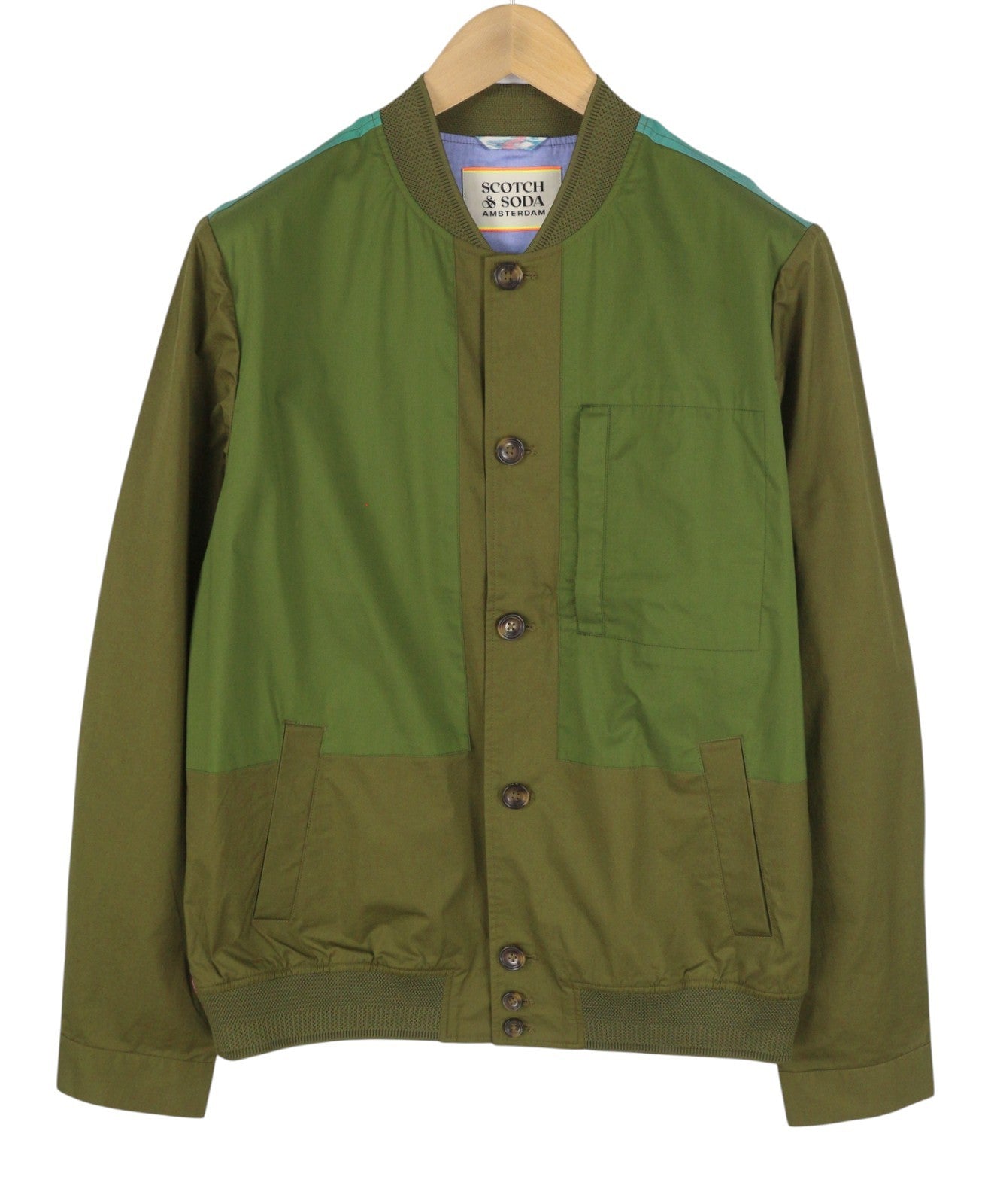 SCOTCH & SODA Men Jacket M Khaki Green Patterned Button Up Lightweight Bomber