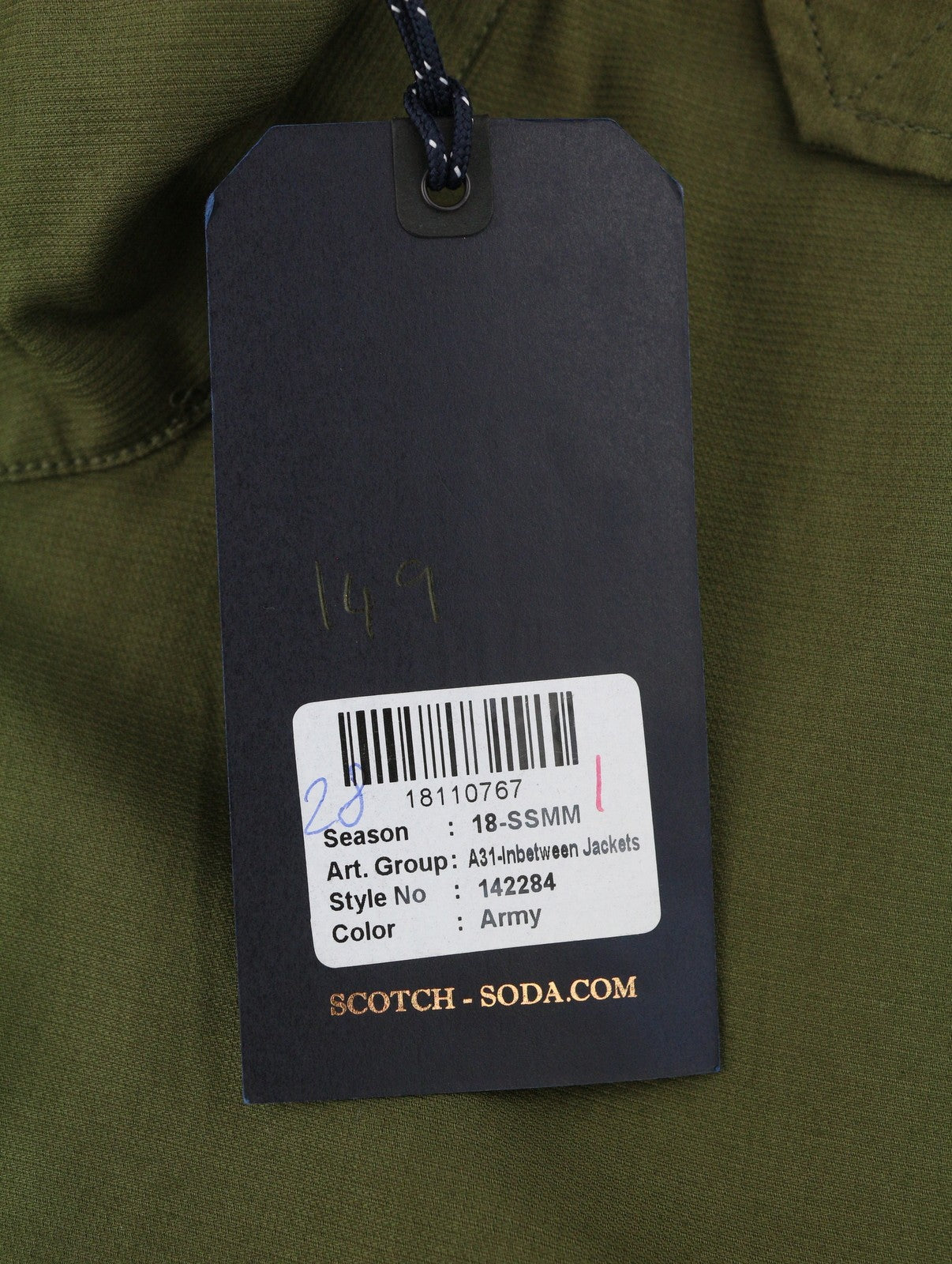 SCOTCH & SODA Men Jacket L Military Green High Neck Snap Buttons Lightweight