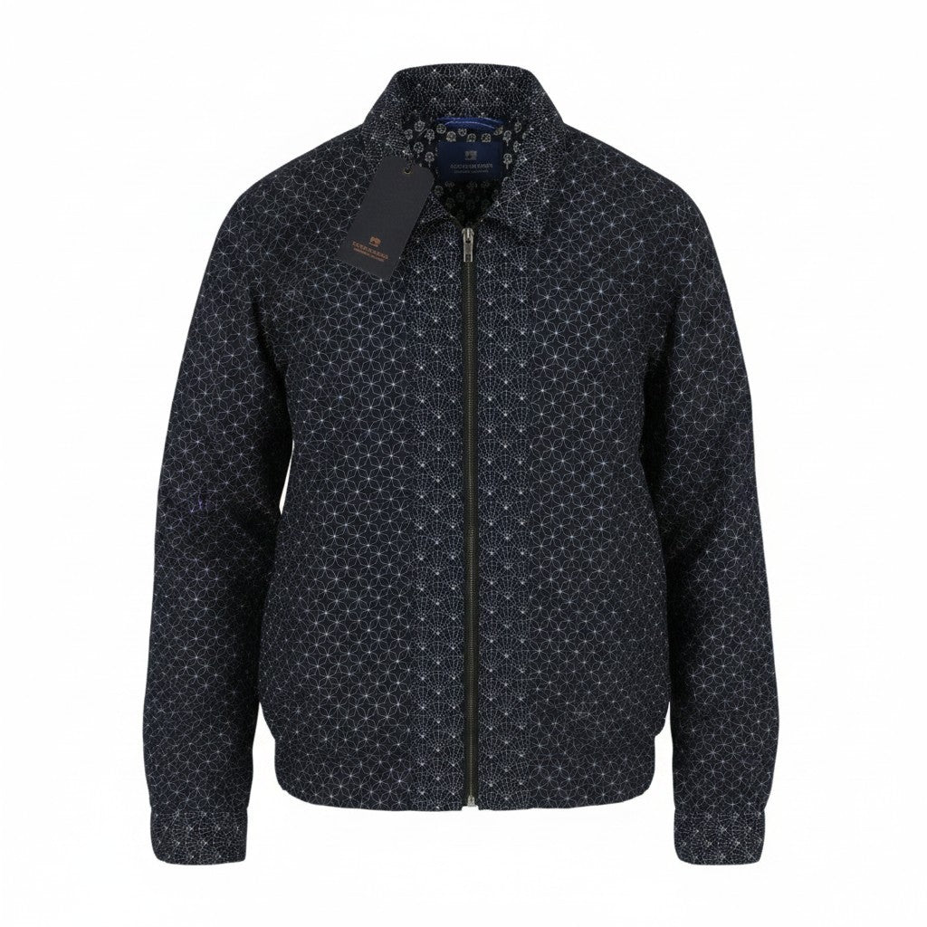 SCOTCH & SODA Men Jacket M Dark Blue Patterned Quilted Spread Full Zip