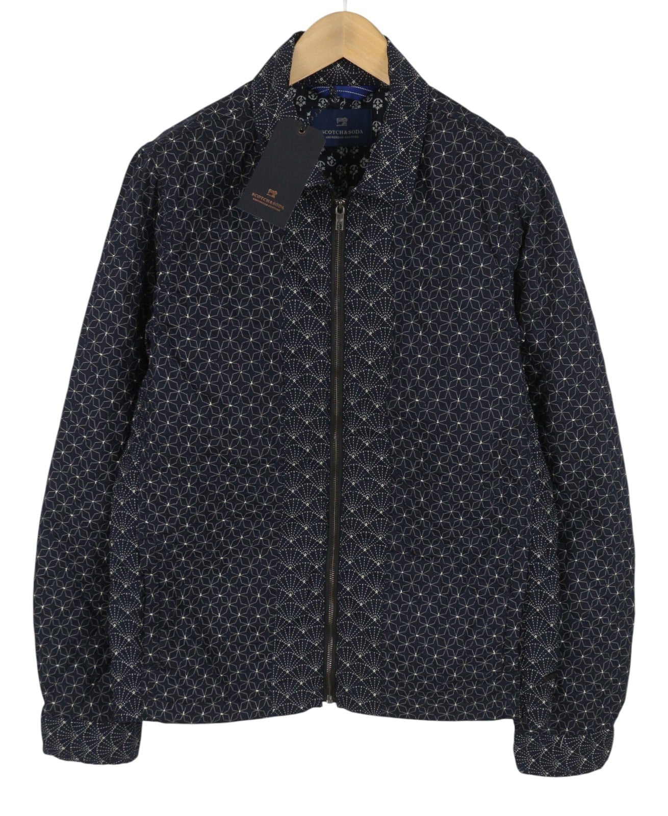 SCOTCH & SODA Men Jacket M Dark Blue Patterned Quilted Spread Full Zip