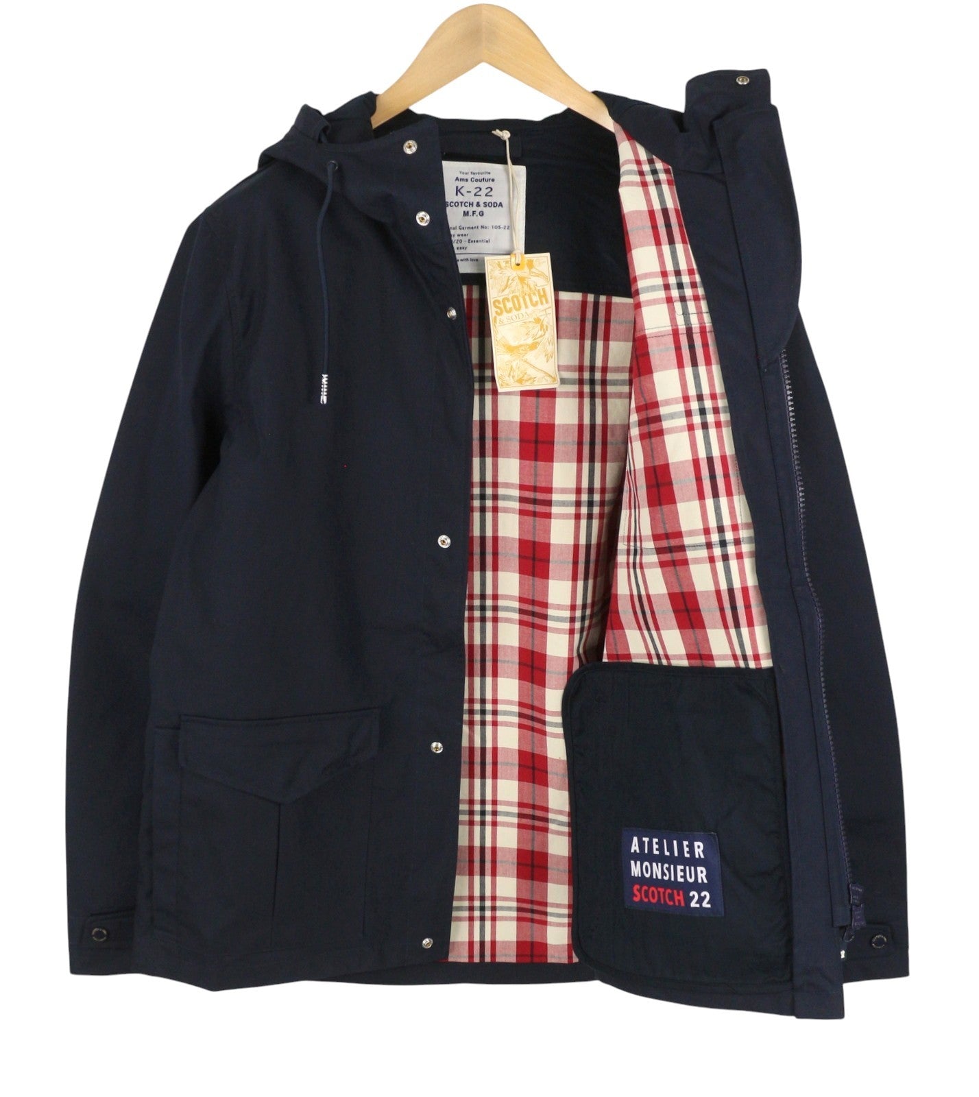 SCOTCH & SODA Men Jacket M Dark Blue Hooded Patch Pockets Light Parka Serie 22