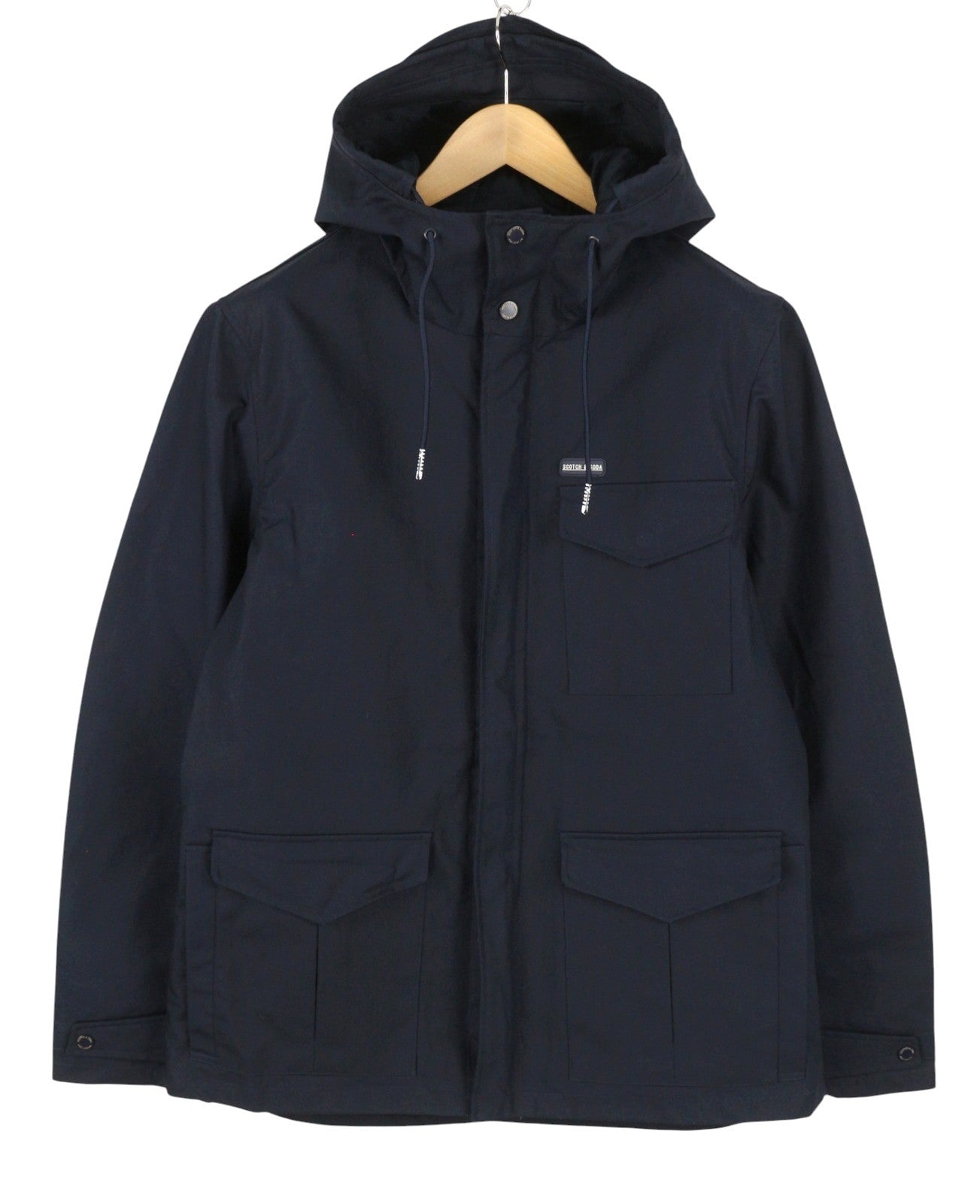 SCOTCH & SODA Men Jacket M Dark Blue Hooded Patch Pockets Light Parka Serie 22