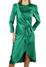 SANDRO Women's Dress 36 S Green Satin Effect Ruffled Wrap Sleeve RRP415