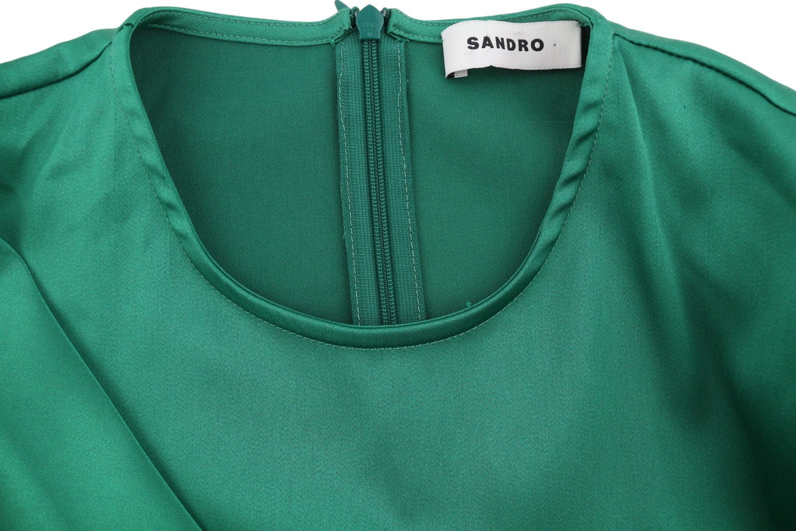 SANDRO Women's Dress 36 S Green Satin Effect Ruffled Wrap Sleeve RRP415