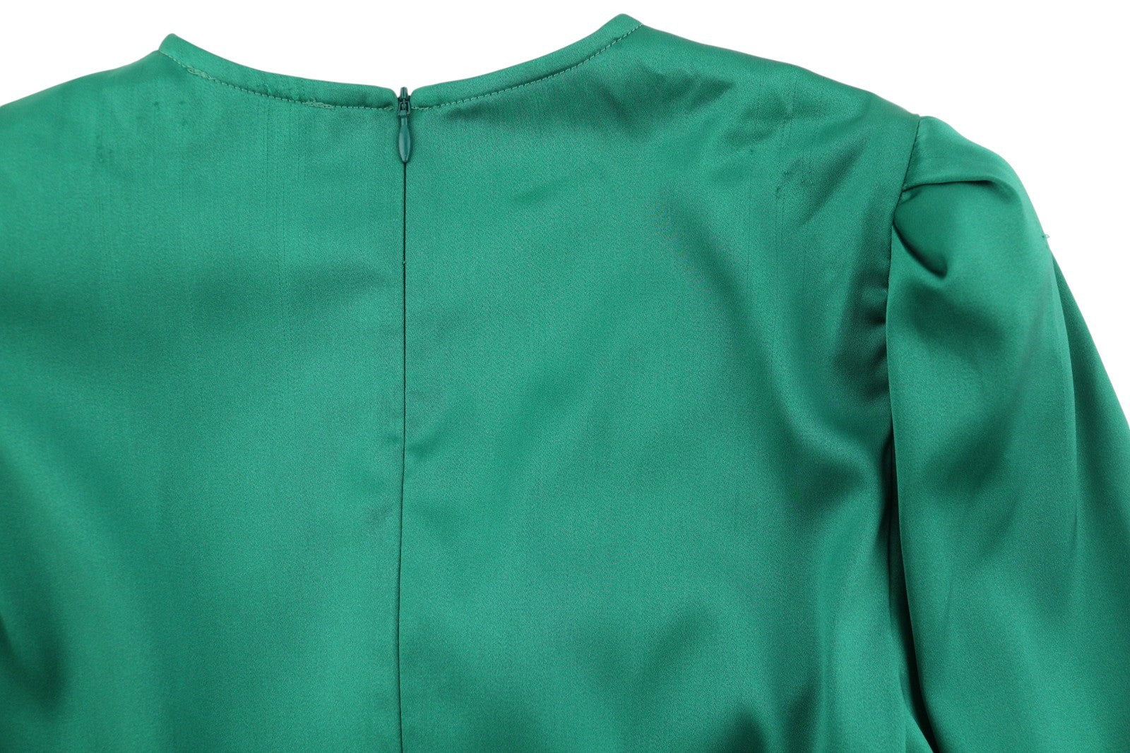 SANDRO Women's Dress 36 S Green Satin Effect Ruffled Wrap Sleeve RRP415