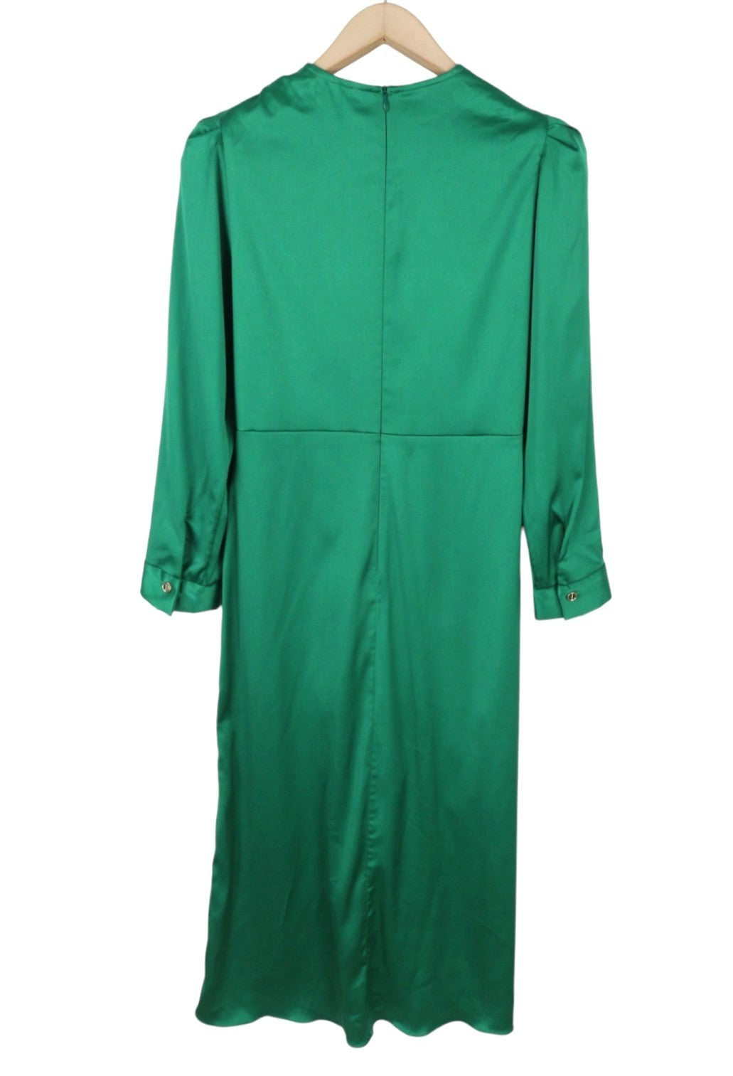 SANDRO Women's Dress 36 S Green Satin Effect Ruffled Wrap Sleeve RRP415