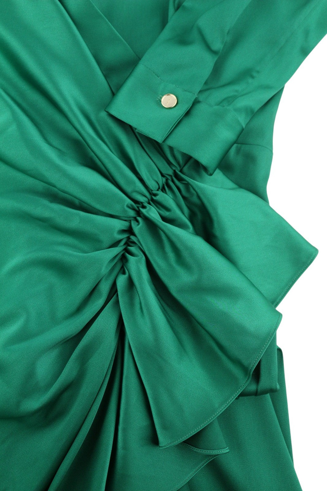 SANDRO Women's Dress 36 S Green Satin Effect Ruffled Wrap Sleeve RRP415