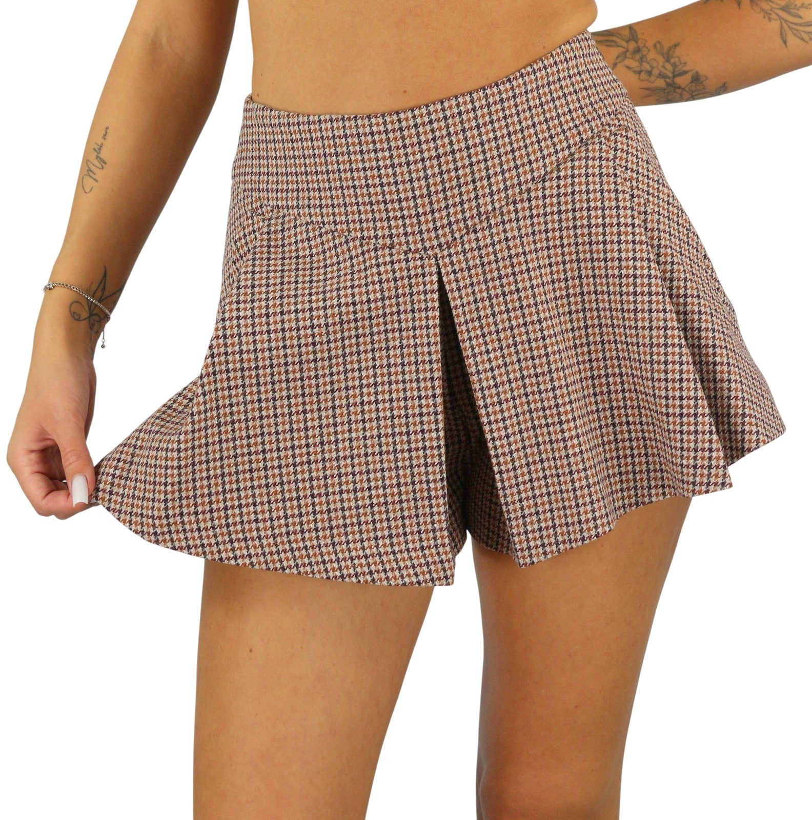 MAJE Vaisa Women's Shorts 36 S Wool Blend Houndstooth Pleated Skort RRP325