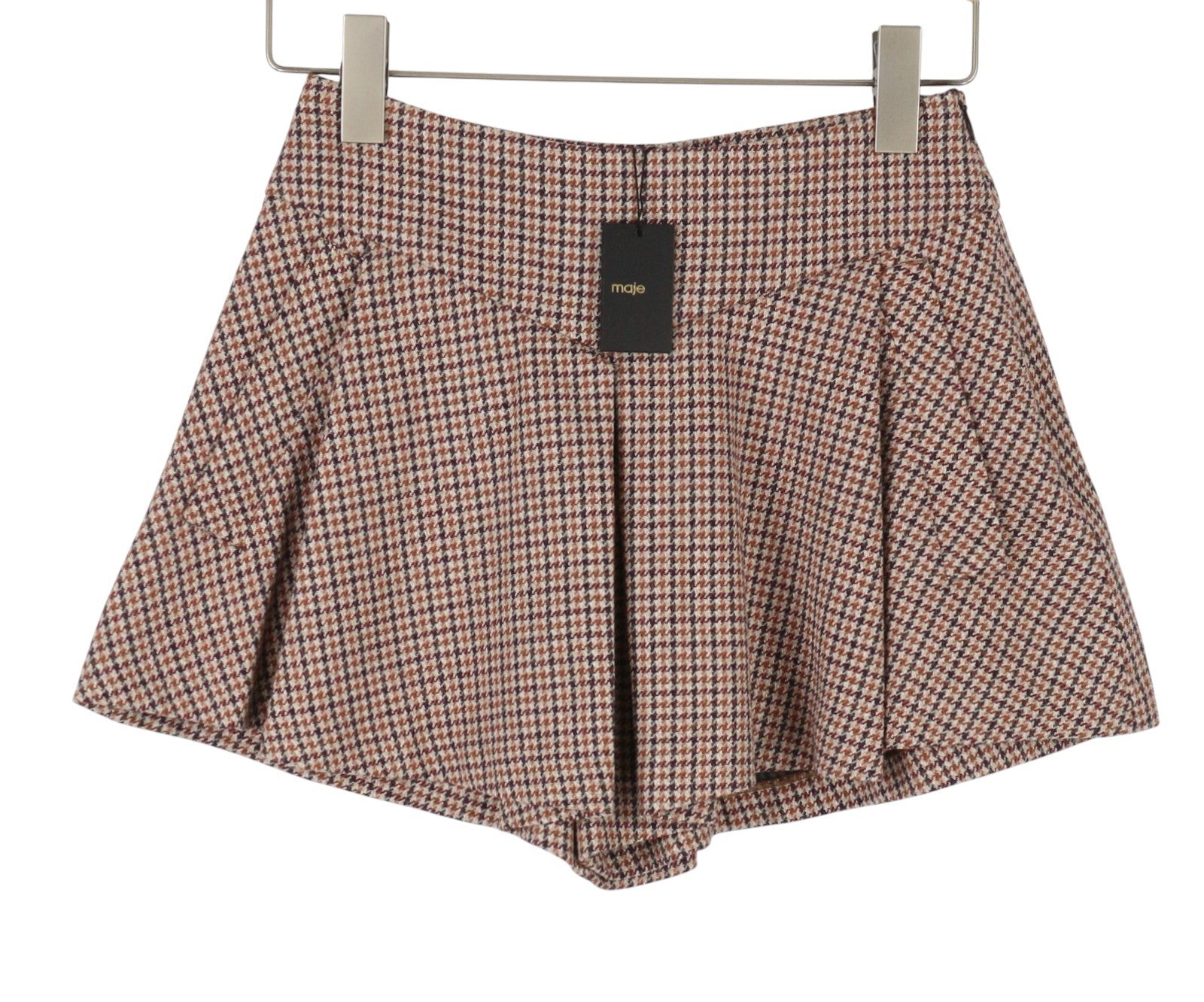 MAJE Vaisa Women's Shorts 36 S Wool Blend Houndstooth Pleated Skort RRP325