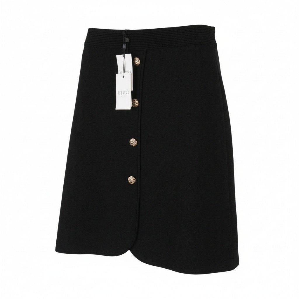 CLAUDIE PIERLOT Manue Women's Skirt 1 S Black Knit Gold Buttons RRP165