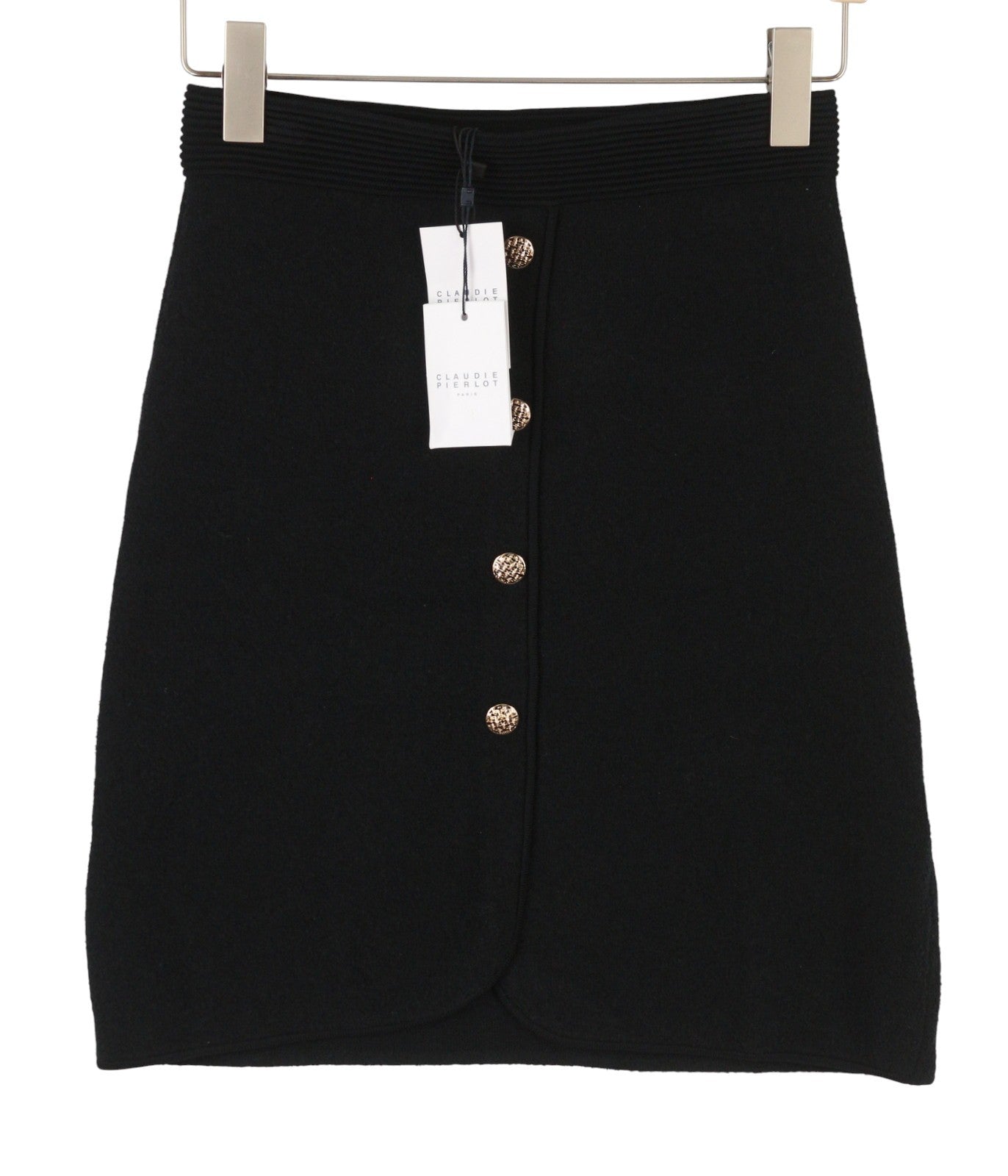 CLAUDIE PIERLOT Manue Women's Skirt 1 S Black Knit Gold Buttons RRP165