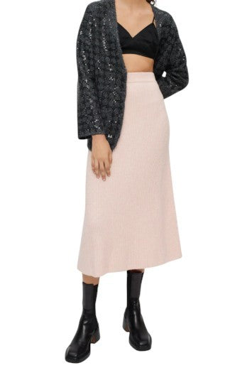 MAJE Jandana Women's Skirt 40 L Pink Wool Alpaca Stretch Knit Midi RRP345