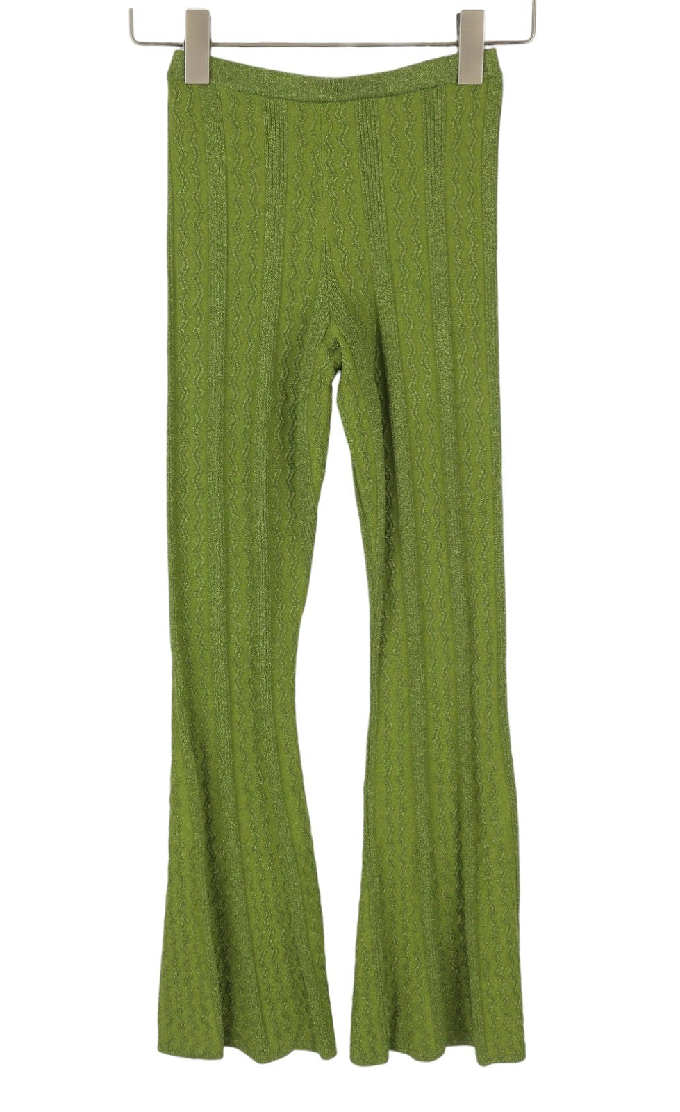 SANDRO Chalamet Women's Trousers 36 S Green Shiny Cable Knit Flared RRP295