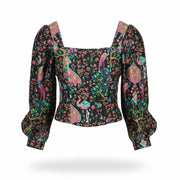 SANDRO Women's Blouse 0 XS Colourful Silk Cropped Square Neck Balloon Sleeve