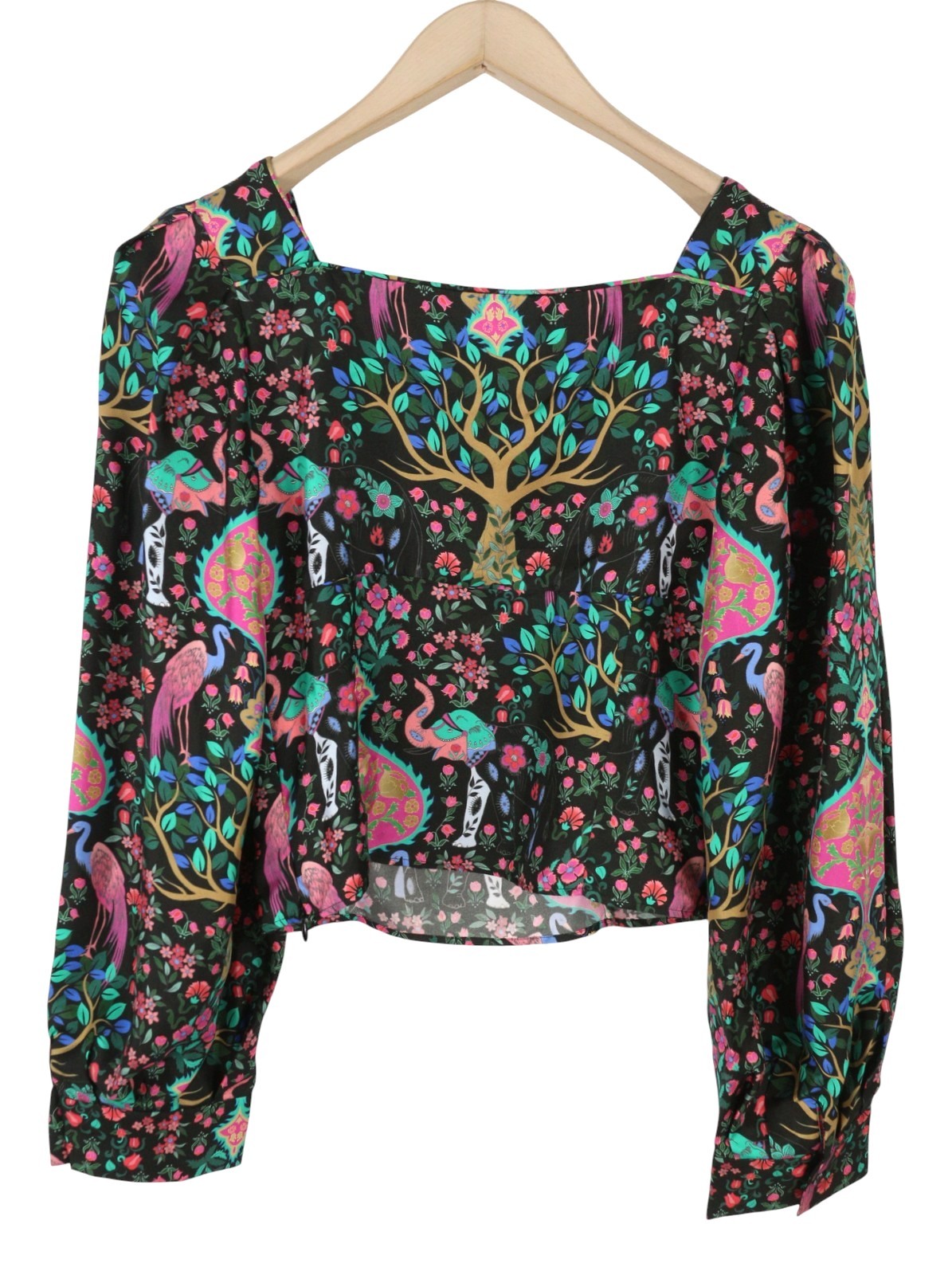 SANDRO Women's Blouse 0 XS Colourful Silk Cropped Square Neck Balloon Sleeve