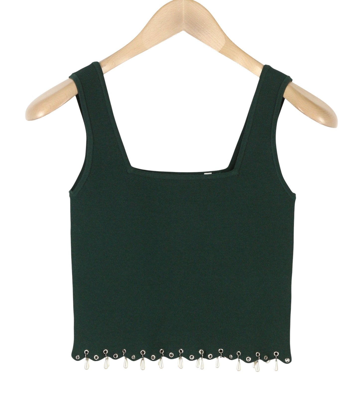 SANDRO Women's T-Shirt 2 M Green Beaded Tassel Knit Cropped Hem RRP125