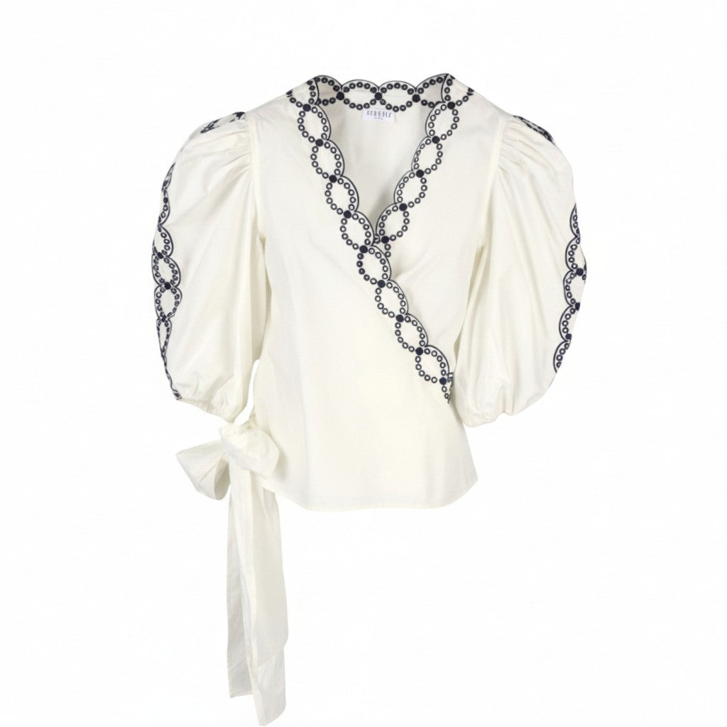 CLAUDIE PIERLOT Brigand Women's Blouse 40 M White Wrap Cotton Crop RRP195