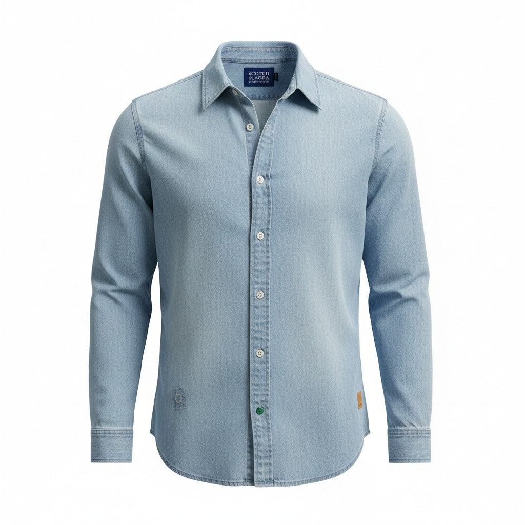 SCOTCH & SODA Men's Shirt XL Blue Faded Button-Up Spread Collar Casual