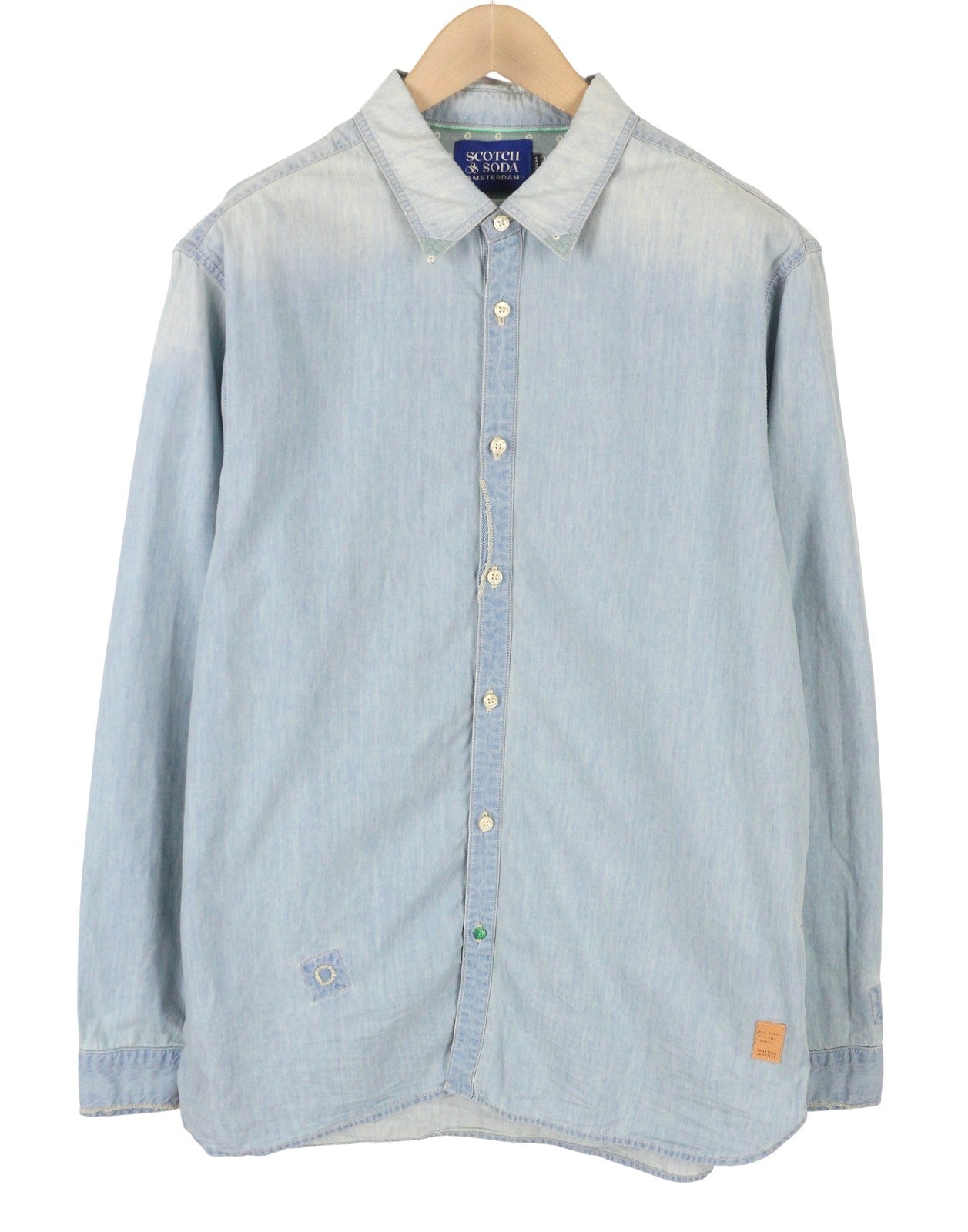 SCOTCH & SODA Men's Shirt XL Blue Faded Button-Up Spread Collar Casual