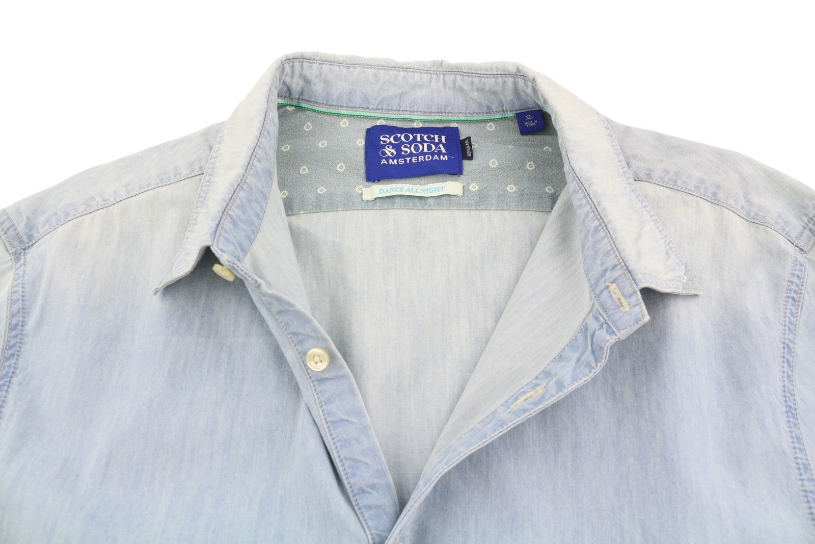 SCOTCH & SODA Men's Shirt XL Blue Faded Button-Up Spread Collar Casual