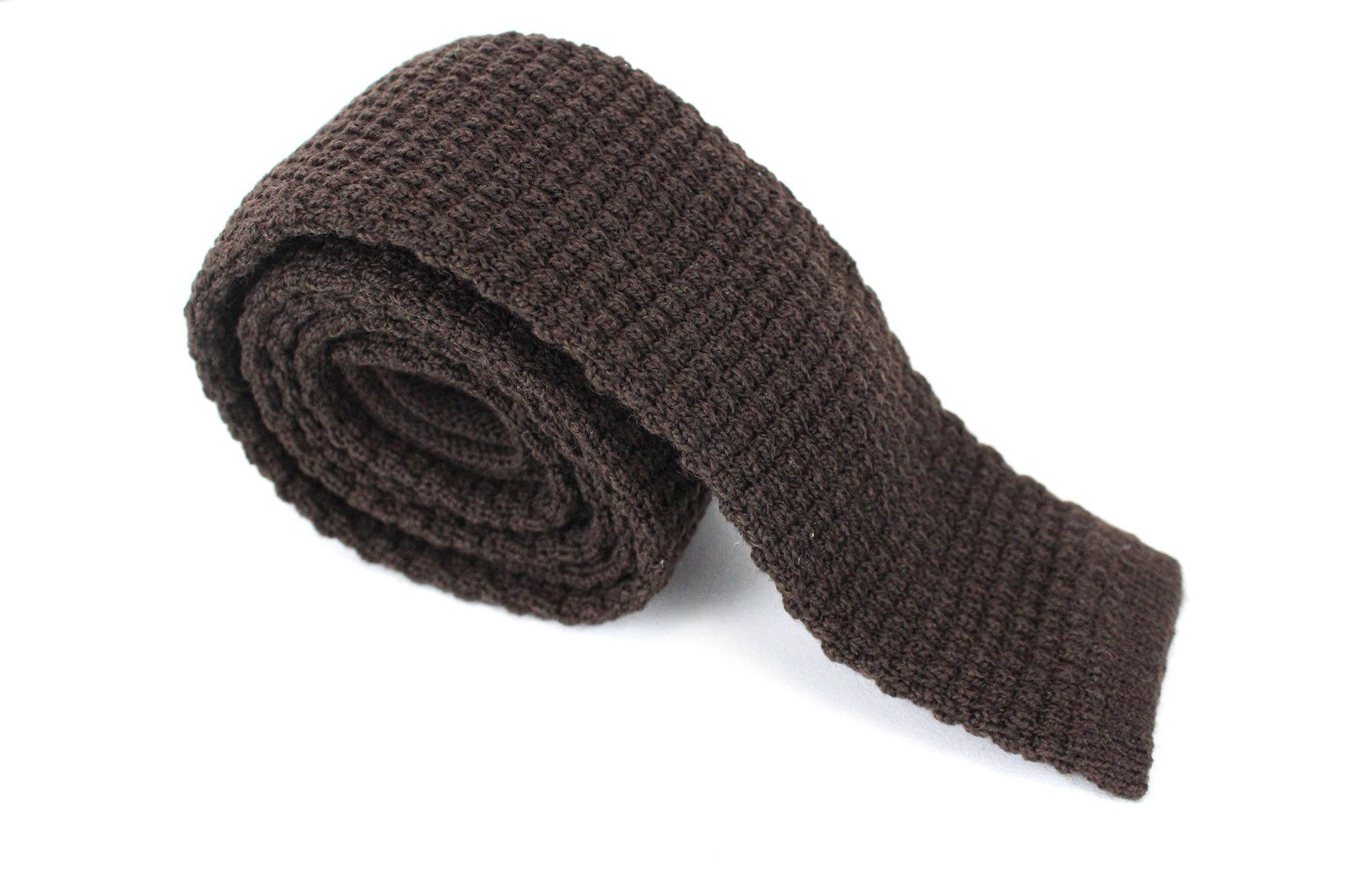 SUITSUPPLY Men Tie ~75.5 x 6 cm Brown Pure Wool Knitted Squared-End Formal