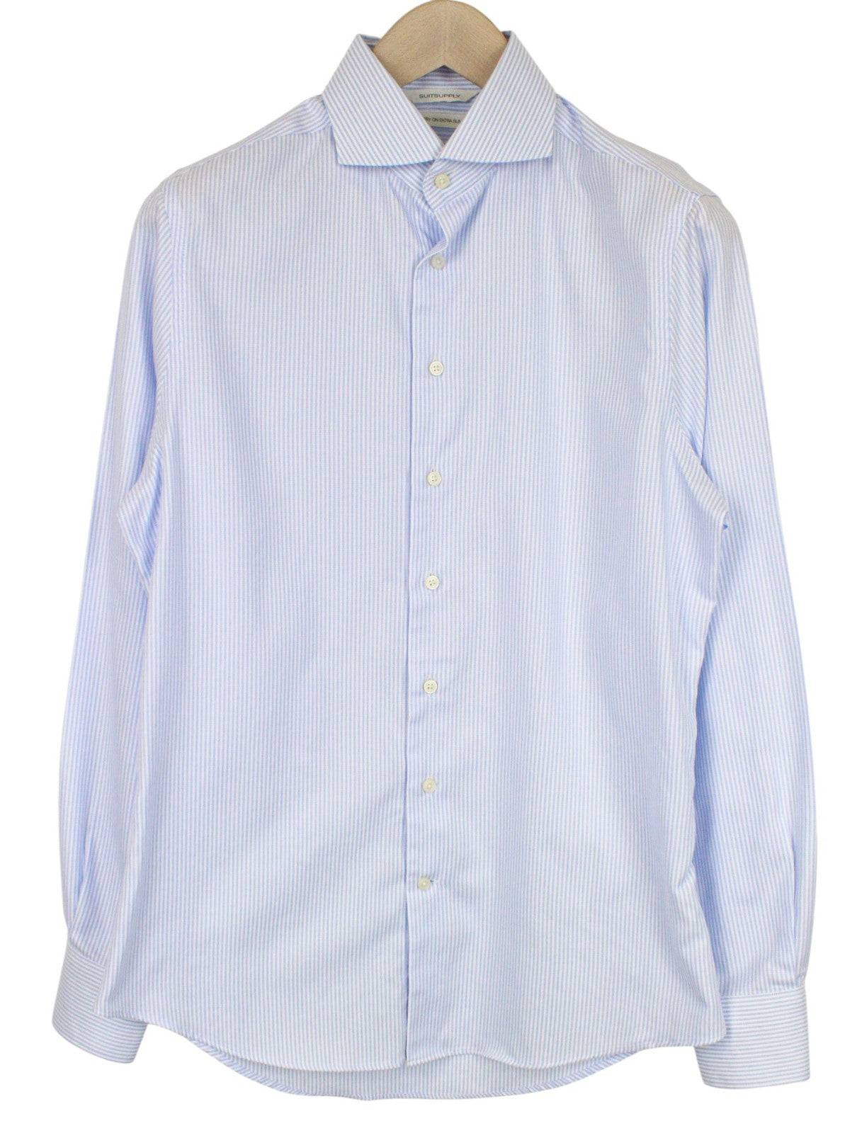 SUITSUPPLY Men Shirt 39/15 1/2 Extra Slim Blue Pure Cotton Striped Cutaway