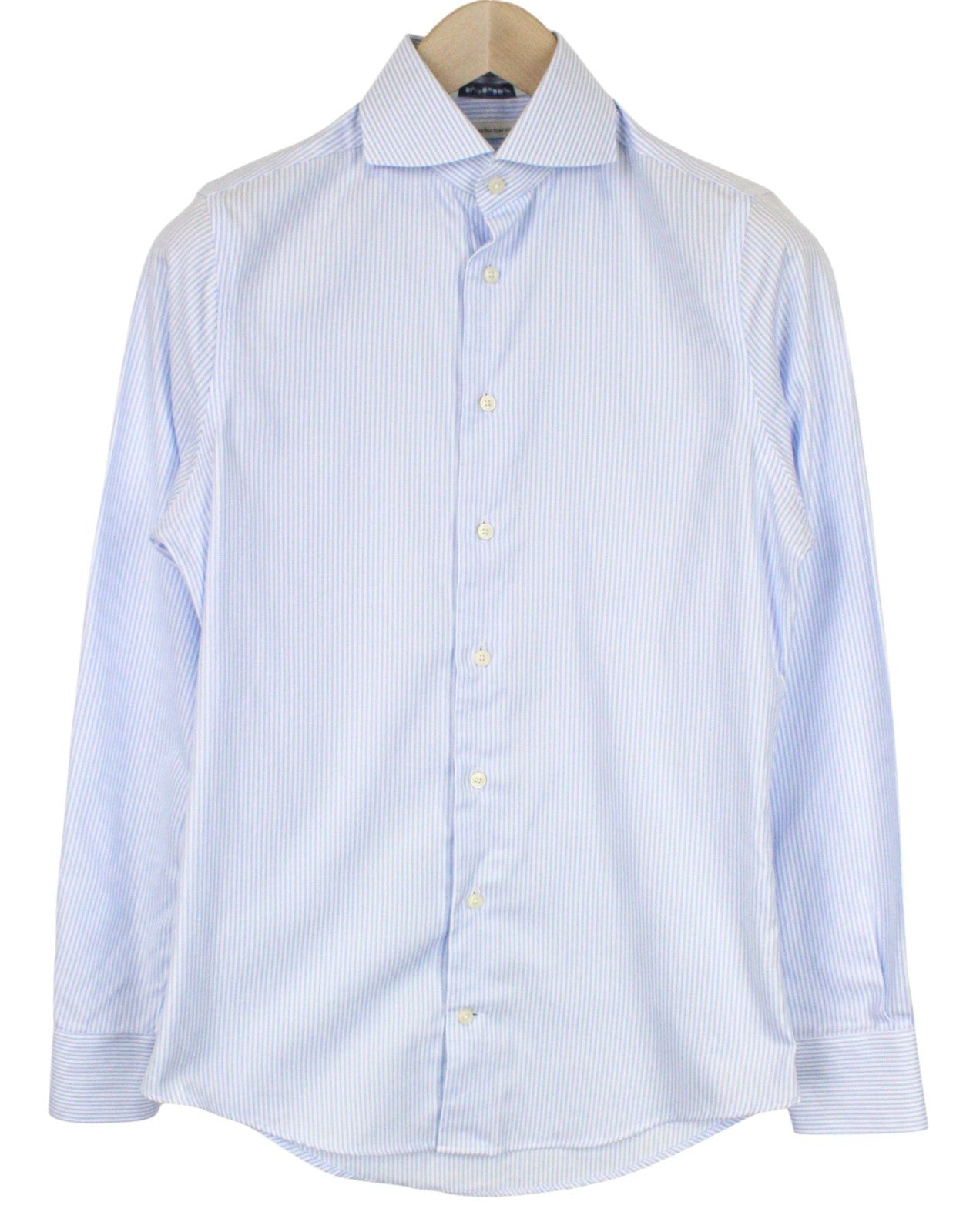 SUITSUPPLY Men Shirt 36/14 Striped Pattern Extra Slim Blue Pure Cotton