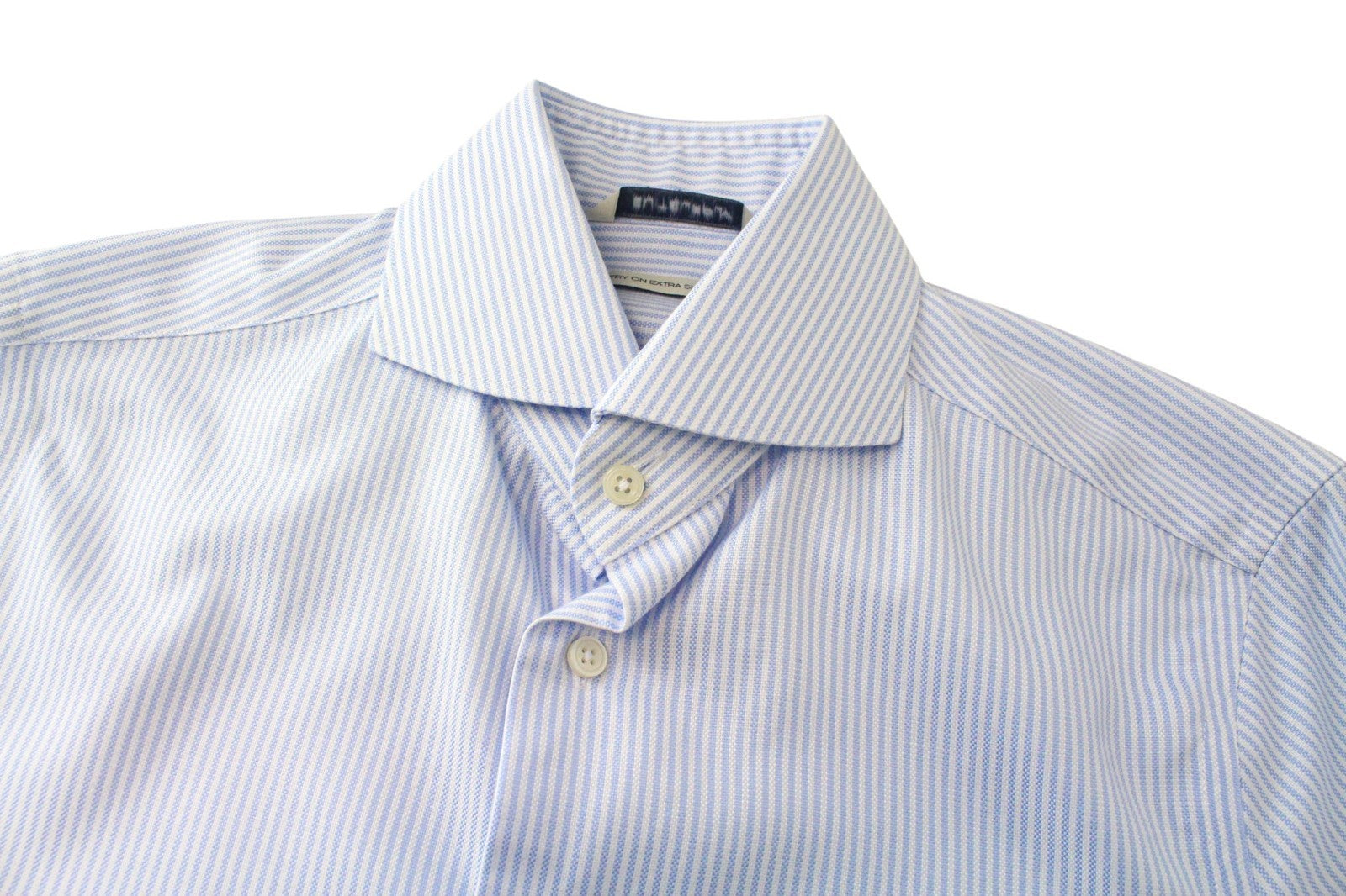 SUITSUPPLY Men Shirt 36/14 Striped Pattern Extra Slim Blue Pure Cotton