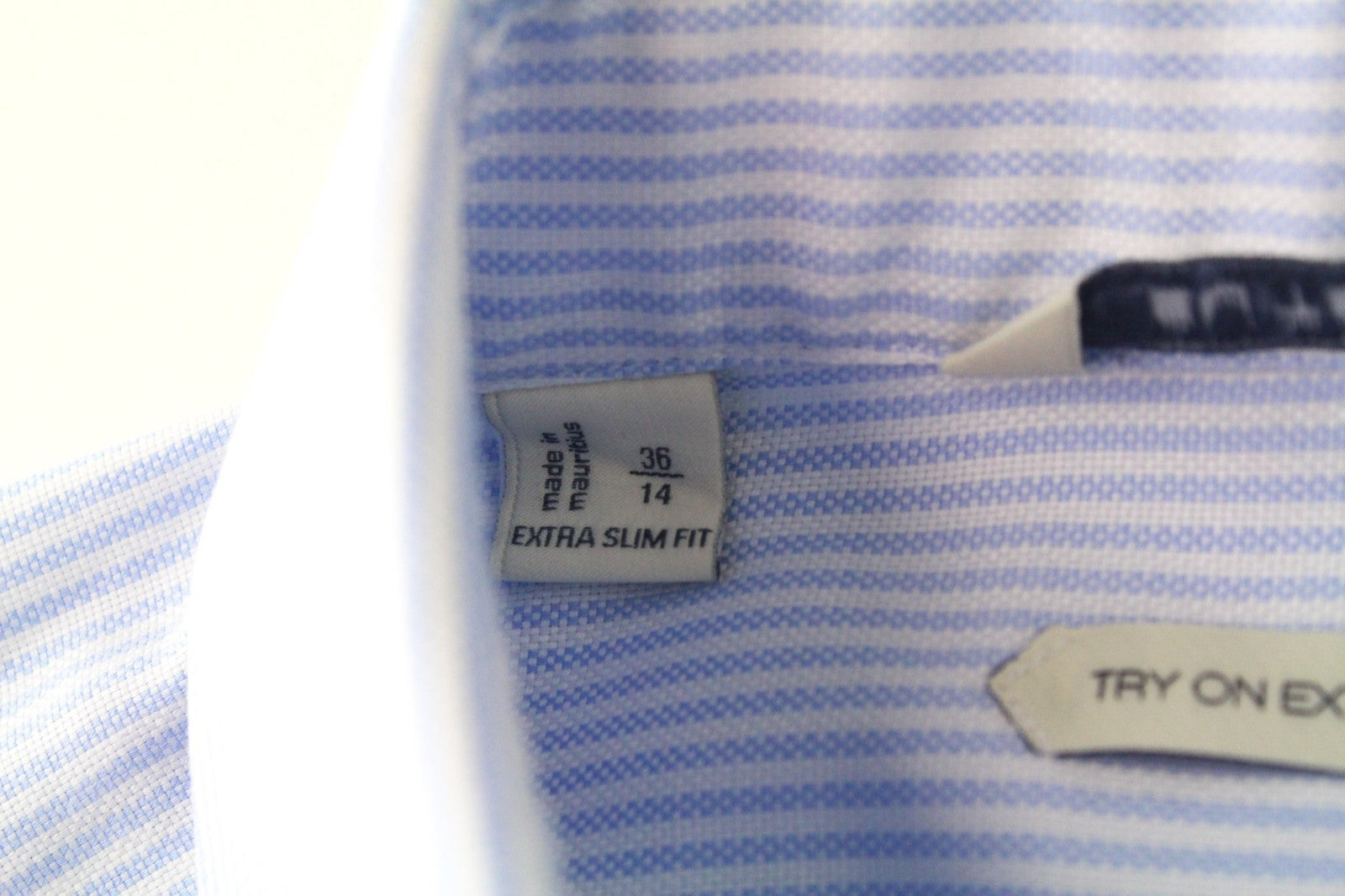 SUITSUPPLY Men Shirt 36/14 Striped Pattern Extra Slim Blue Pure Cotton