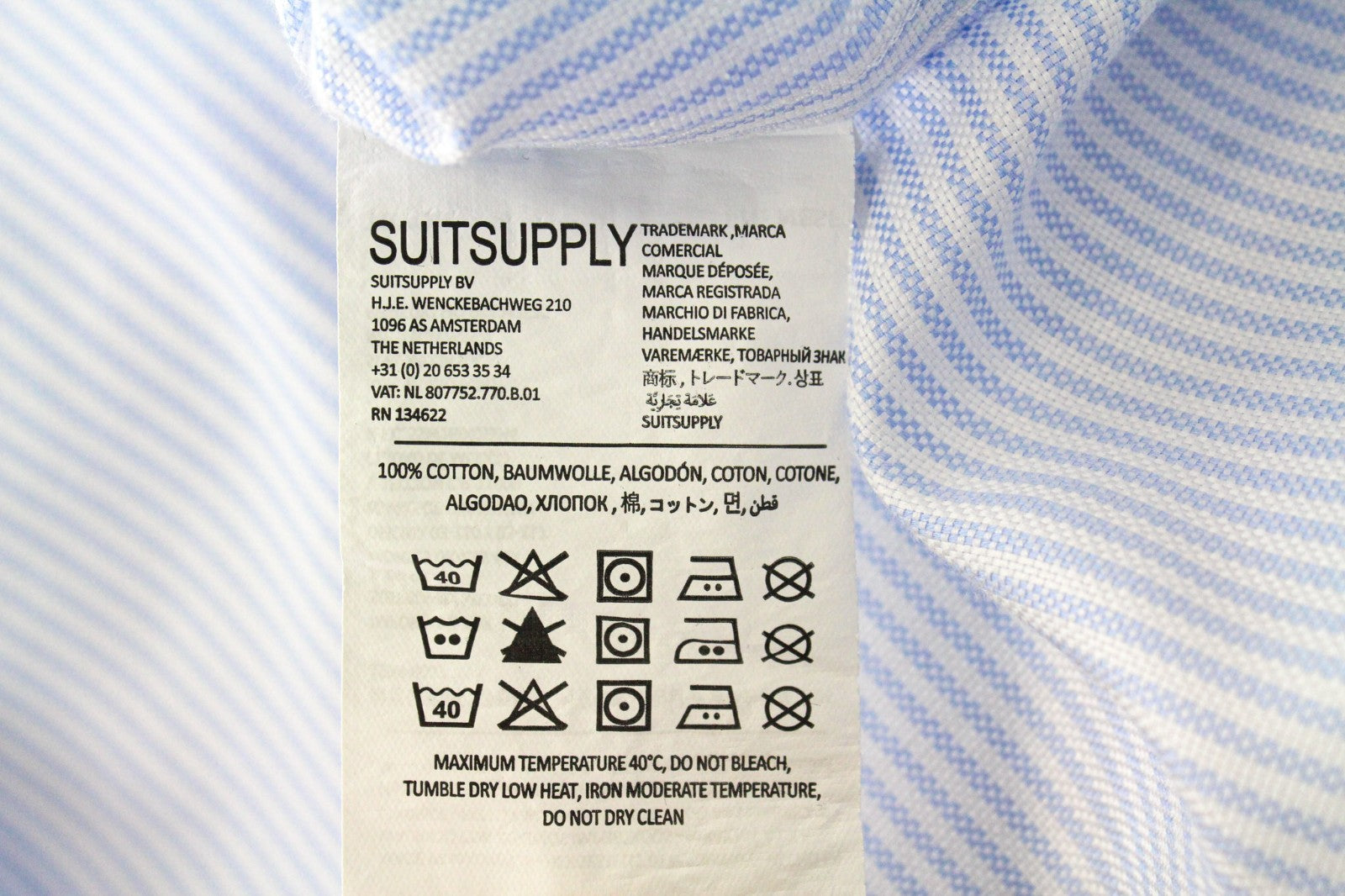SUITSUPPLY Men Shirt 36/14 Striped Pattern Extra Slim Blue Pure Cotton