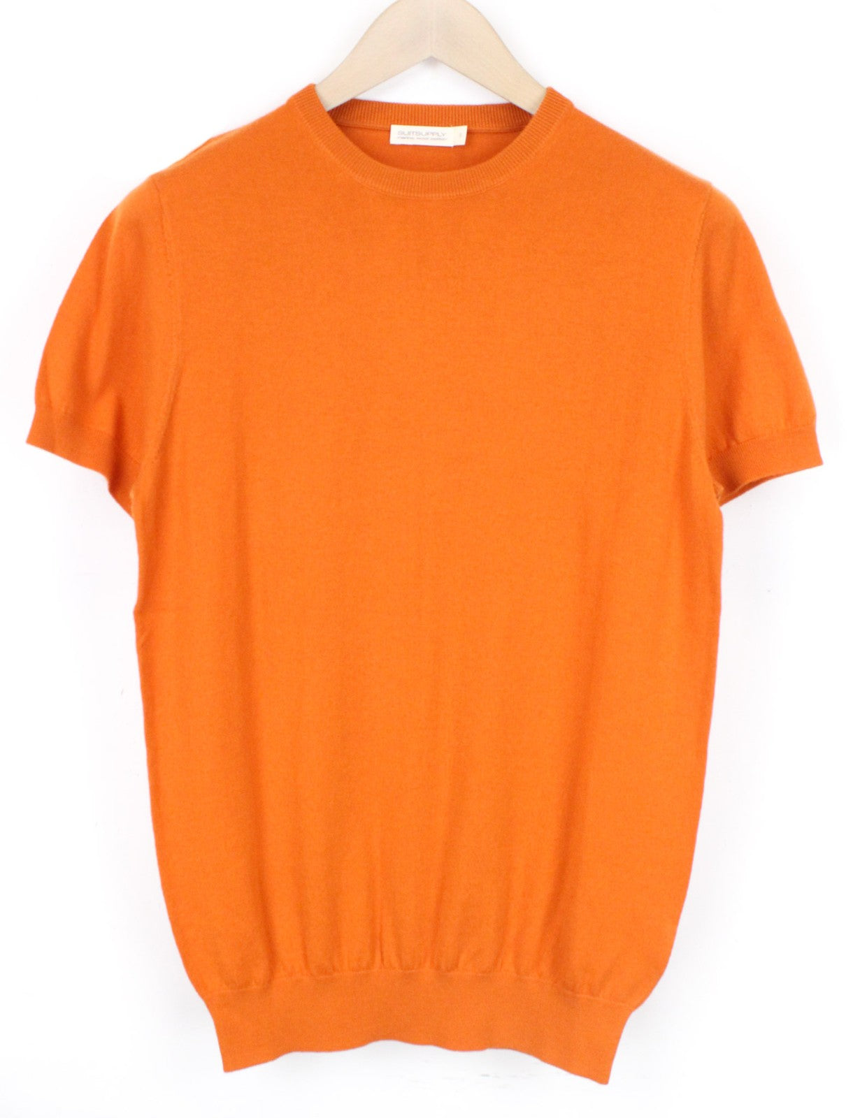SUITSUPPLY Men T-Shirt S Orange Merino Wool Cotton Short Sleeved Round Neck