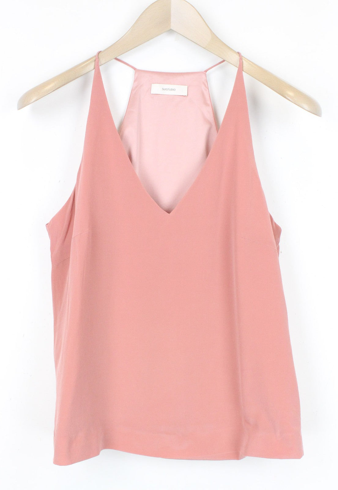 SUISTUDIO Rickie Women Top UK10 S Pink Pure Silk V-neck Sleeveless Straps Summer