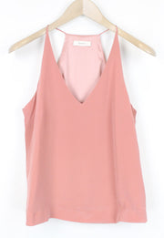 SUISTUDIO Rickie Women Top UK10 S Pink Pure Silk V-neck Sleeveless Straps Summer