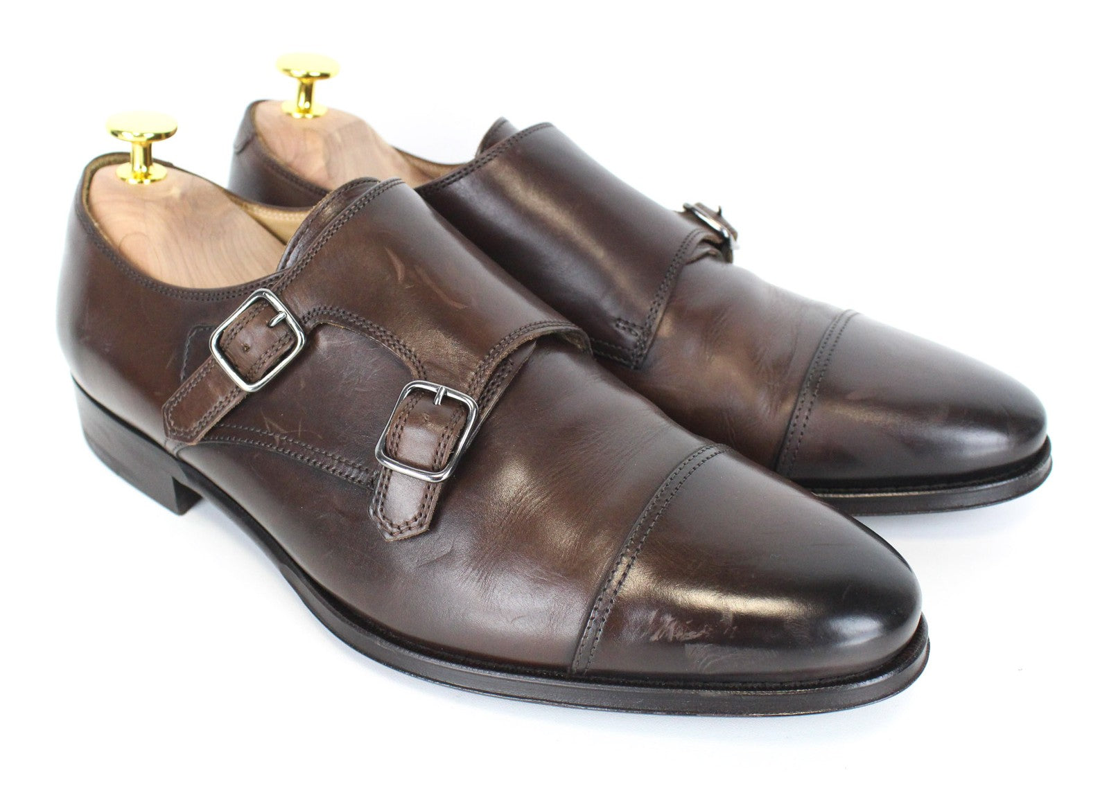 SUITSUPPLY Men Formal Shoes EU40.5 Brown Genuine Leather Double Buckle Classic