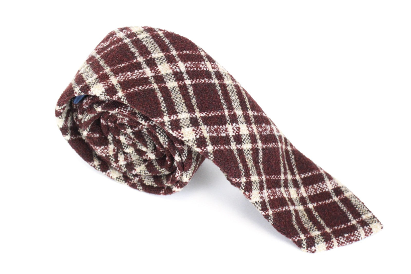 SUITSUPPLY Men Tie ~150 x 8 cm Wine Red Formal Plaid Check Wool Pointed-End