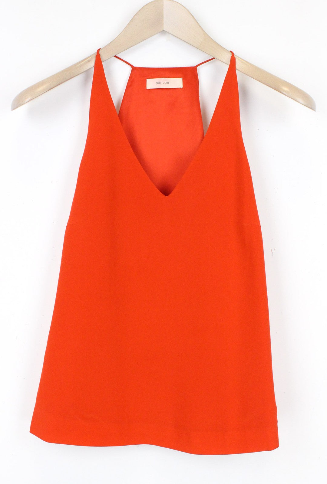 SUISTUDIO Rickie Women Top UK6 2XS Red Slim Pure Silk Softshell V-Neck Tank