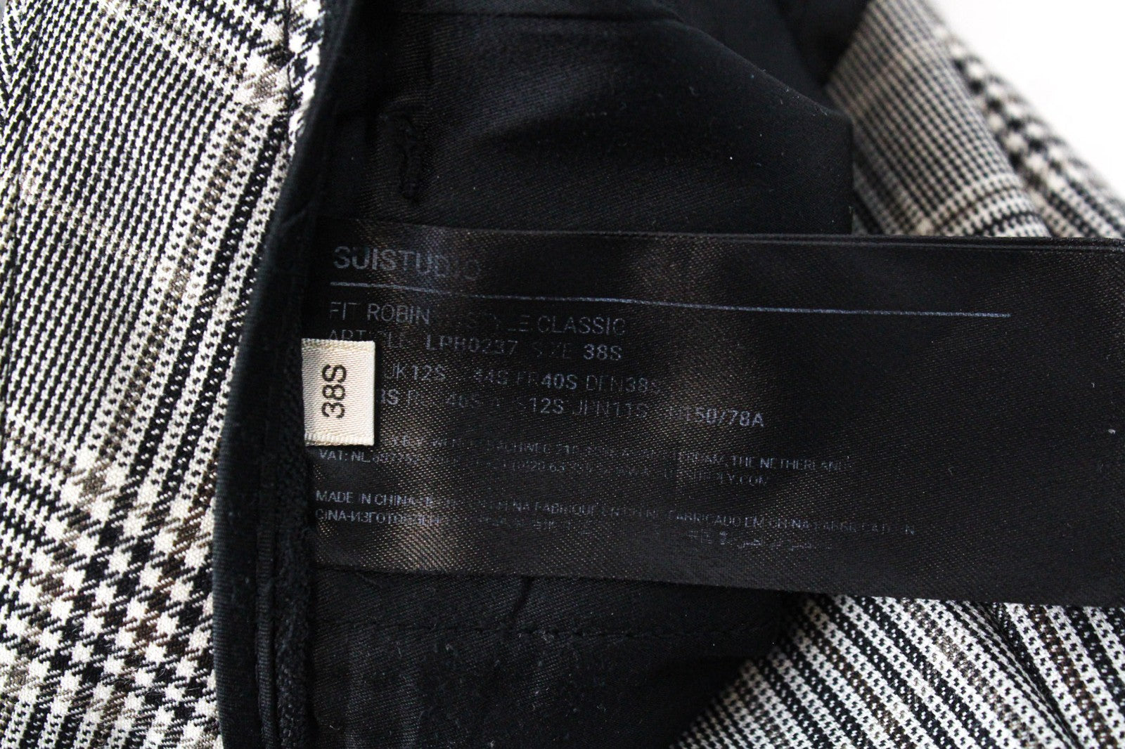 SUISTUDIO Robin Women Trousers UK12S W32 Beige Wool Cashmere Slim Glen Plaid