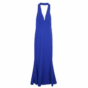 WAL G Women Dress S Blue Bodycon Maxi Flared Deep V-Neck Party Halter-Strap