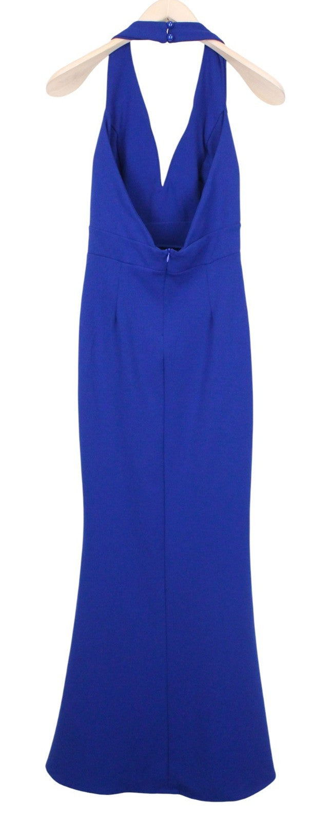 WAL G Women Dress S Blue Bodycon Maxi Flared Deep V-Neck Party Halter-Strap