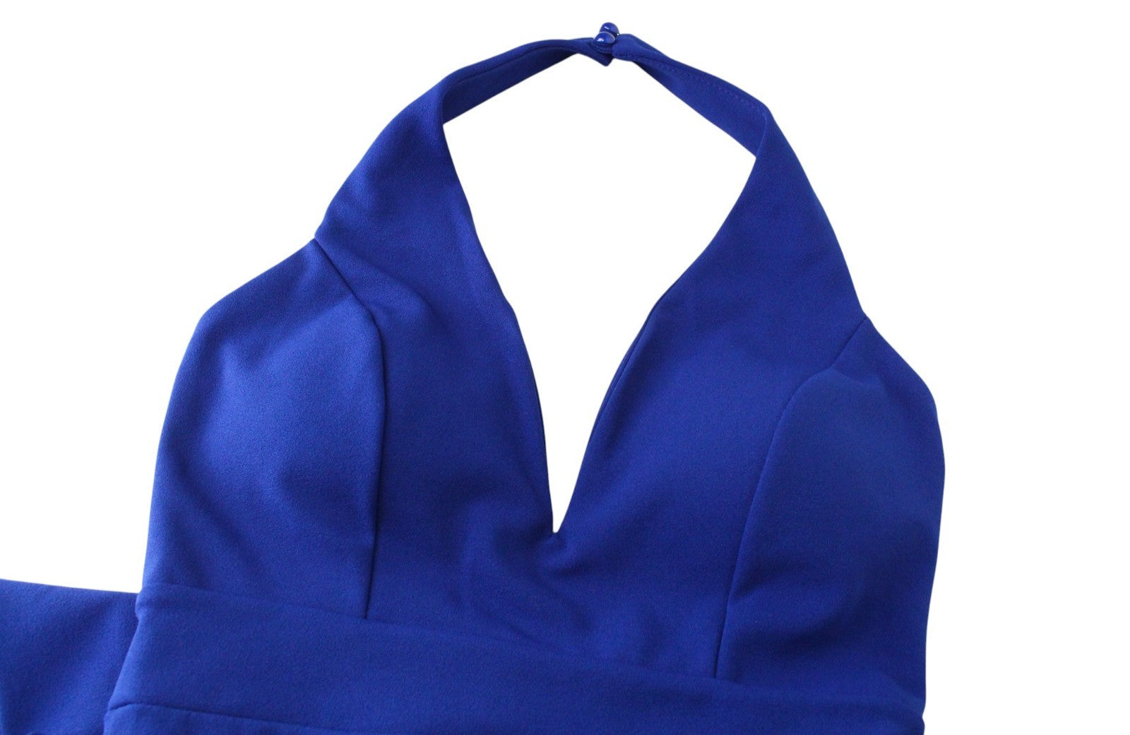 WAL G Women Dress S Blue Bodycon Maxi Flared Deep V-Neck Party Halter-Strap